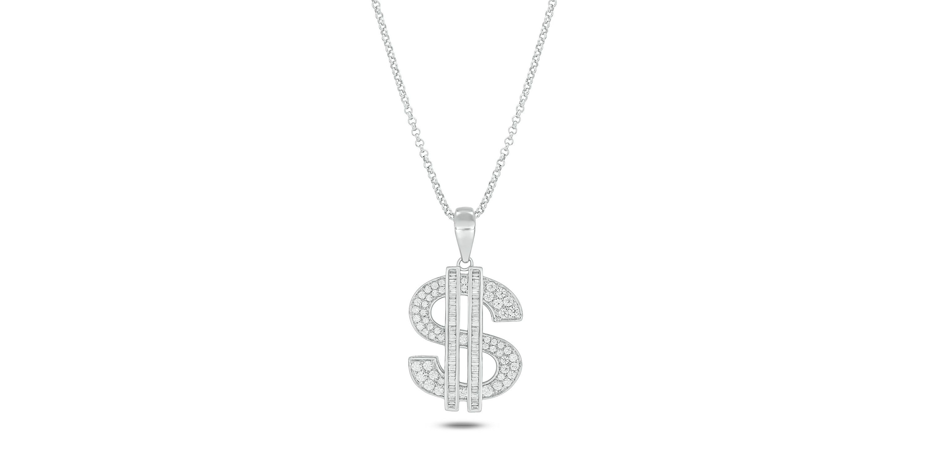 1 1.2 ct. t.w Natrual White Diamond Classy Dollar Sign Pendant in Sterling Silver
