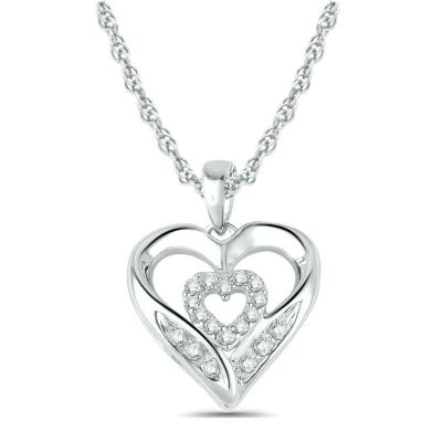 Belk & Co Diamond Accent Double Heart Pendant Necklace for Women in 10K Gold, White