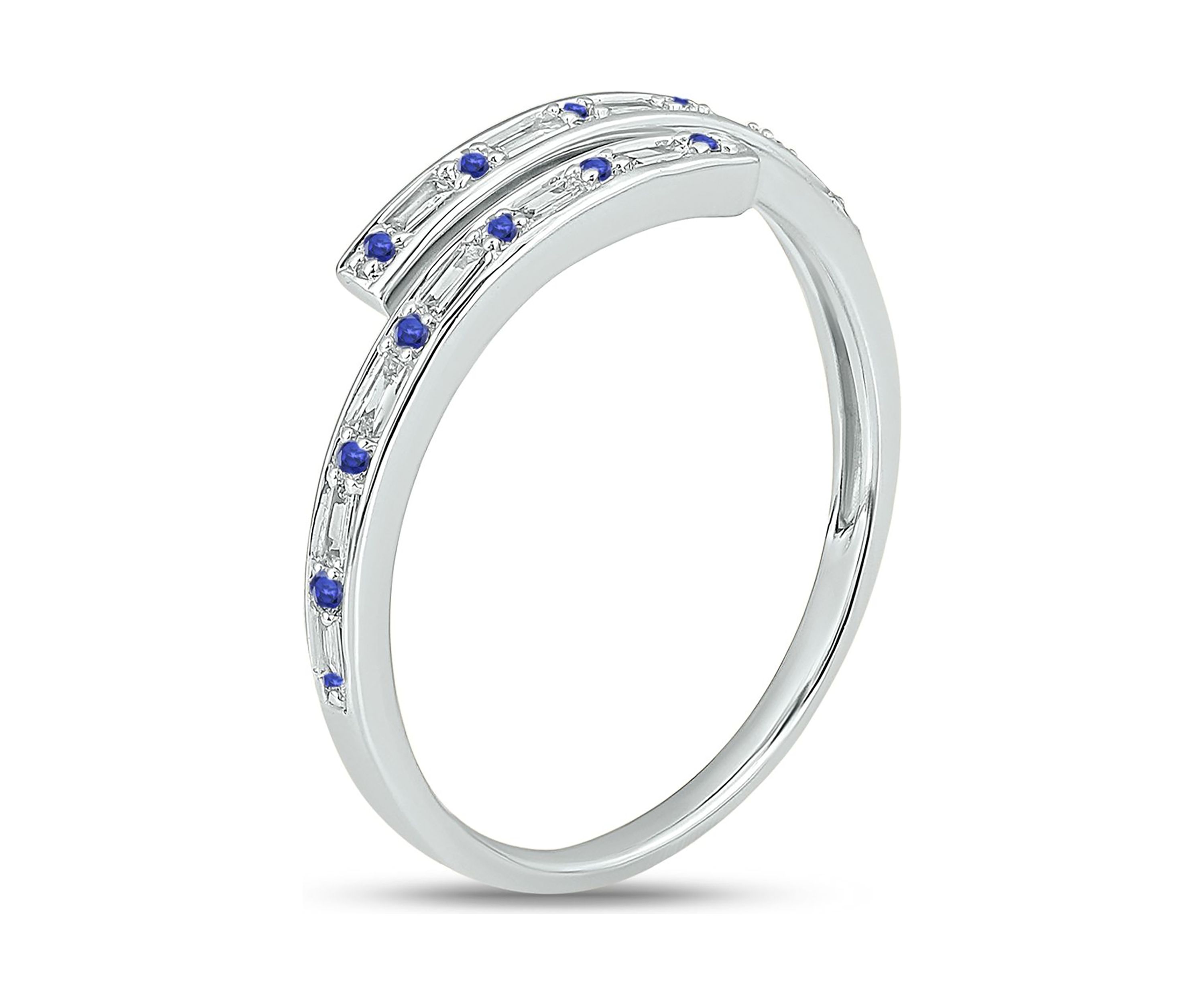 1/10 ct. t.w. Diamond and 1/5 ct. t.w. Natural Blue sapphire Bypass Ring In 14K White Gold