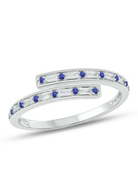 Belk & Co 1/10 Ct. T.w. Diamond And 1/5 Ct. T.w. Natural Blue Sapphire Bypass Ring In 14K White Gold