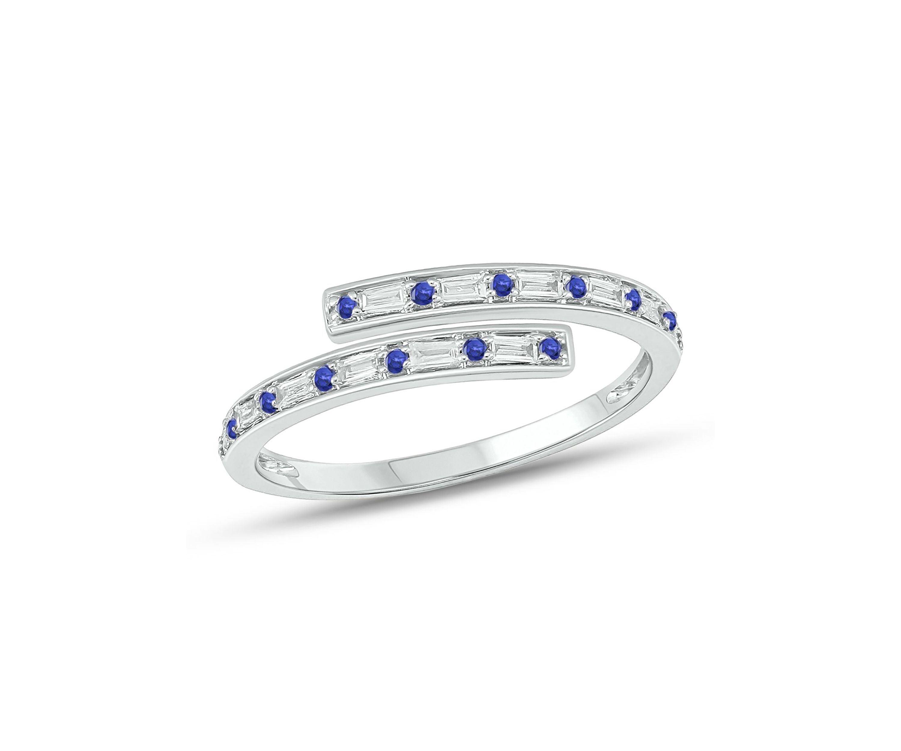 1/10 ct. t.w. Diamond and 1/5 ct. t.w. Natural Blue sapphire Bypass Ring In 14K White Gold