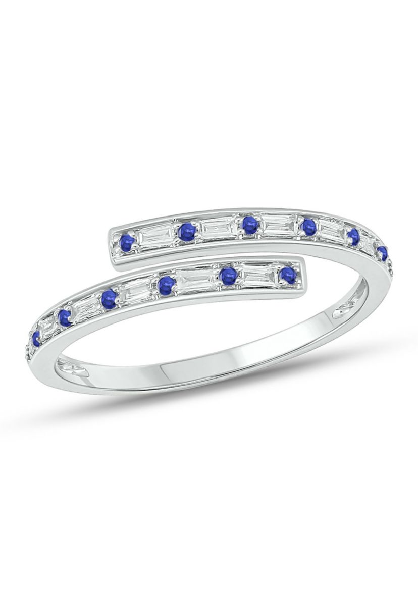 1/10 ct. t.w. Diamond and 1/5 ct. t.w. Natural Blue sapphire Bypass Ring In 14K White Gold