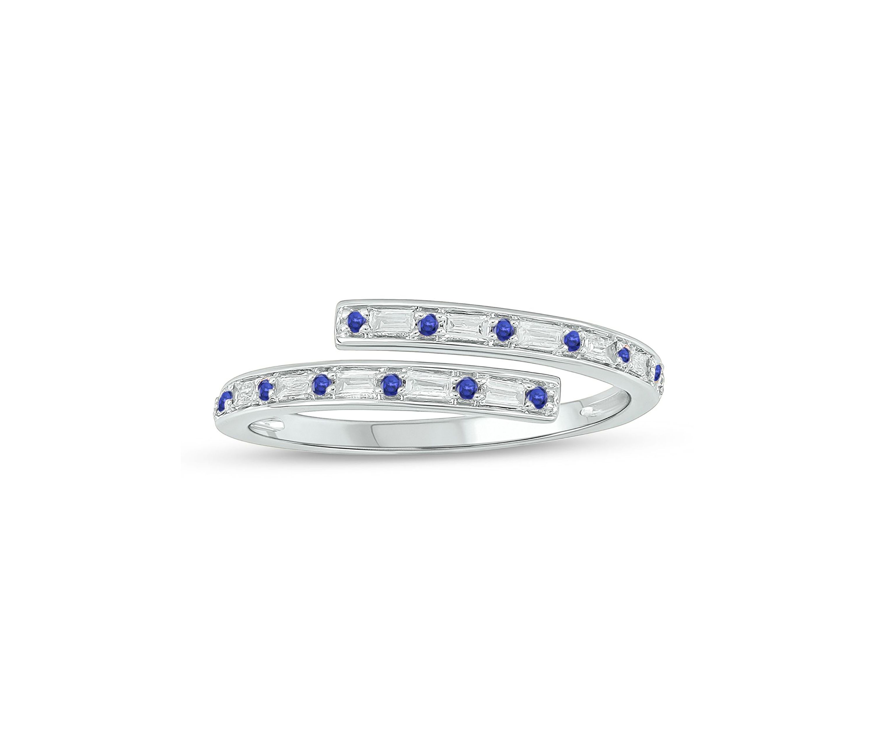 1/10 ct. t.w. Diamond and 1/5 ct. t.w. Natural Blue sapphire Bypass Ring In 14K White Gold