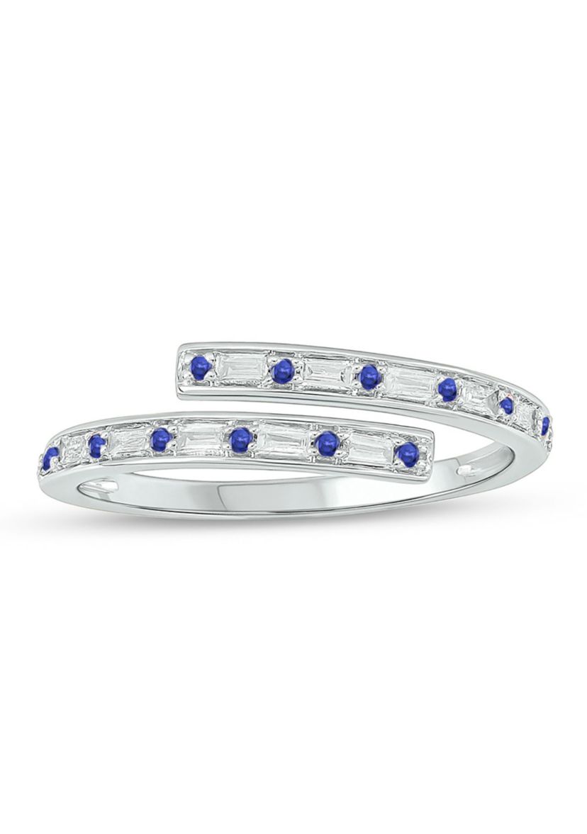 1/10 ct. t.w. Diamond and 1/5 ct. t.w. Natural Blue sapphire Bypass Ring In 14K White Gold