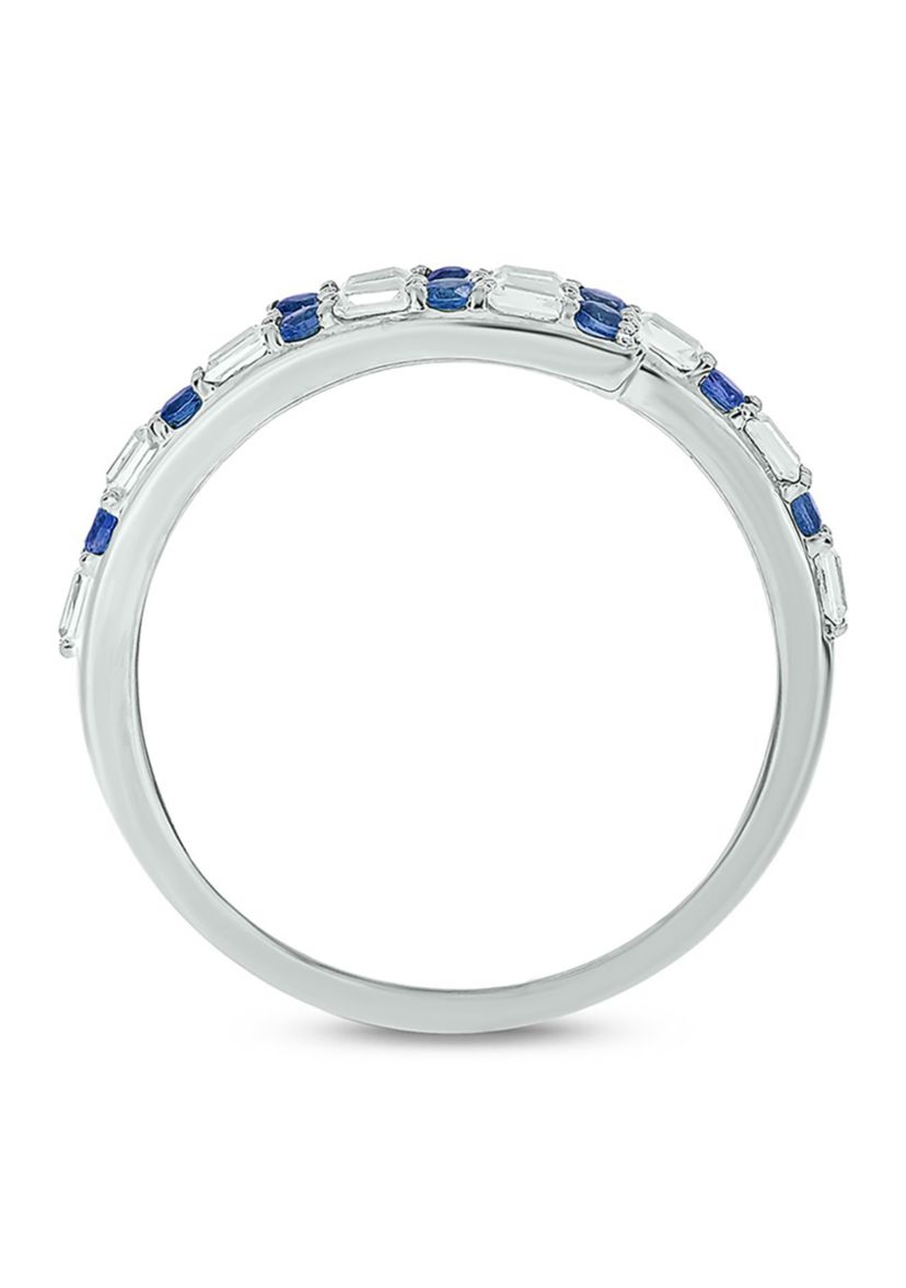 1/10 ct. t.w. Diamond and 1/5 ct. t.w. Natural Blue sapphire Bypass Ring In 14K White Gold