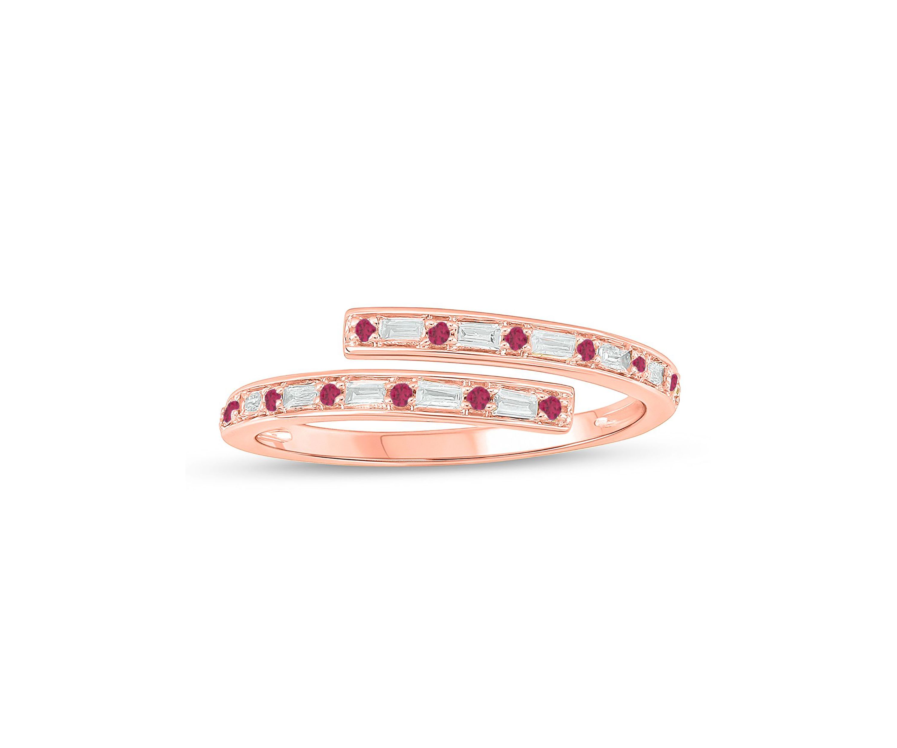 1/10 ct. t.w. Diamond and 1/5 ct. t.w. Natural Blue sapphire Bypass Ring In 14K Rose Gold