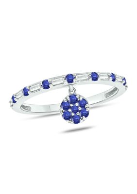 Belk & Co 1/10 ct. t.w. Diamond and 3/8 ct. t.w. Natural Blue Sapphire Charm Ring In 14K White Gold, 7