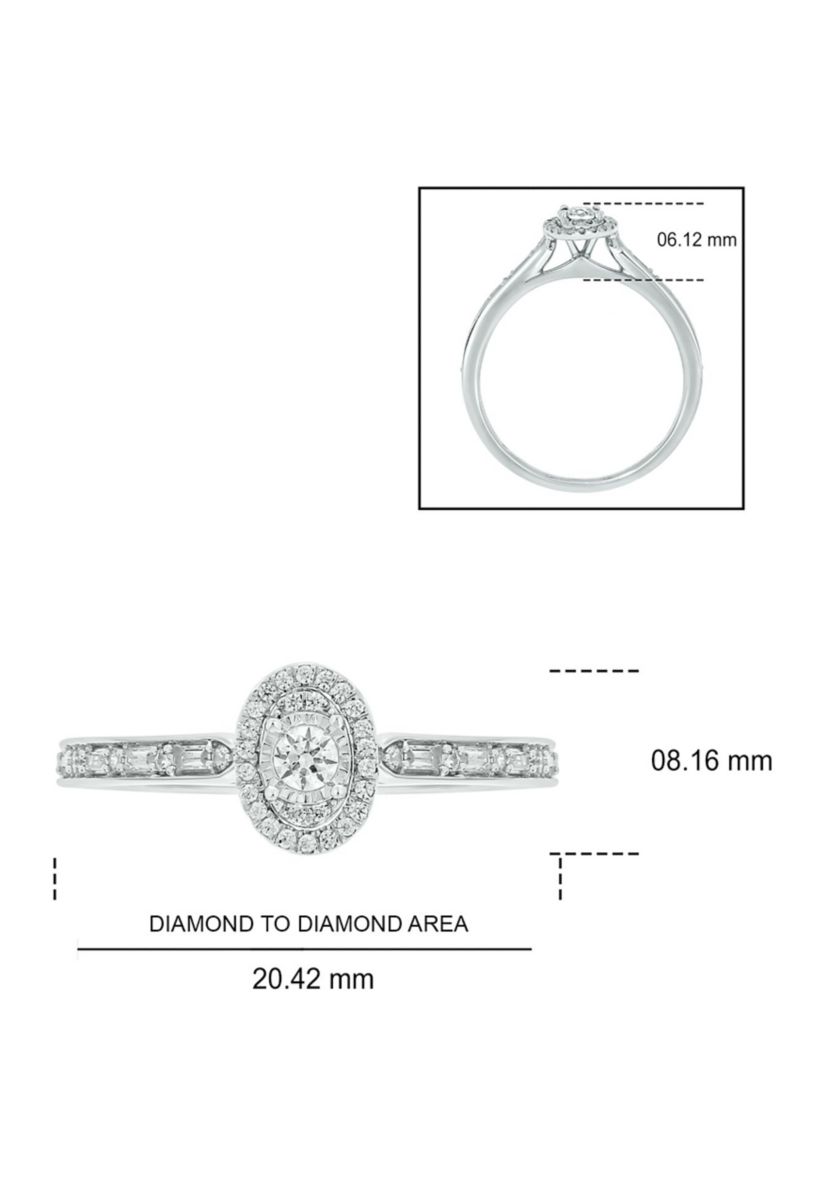 1/4 ct. t.w. Diamond Miracle Plate Oval Fashion Ring In 10K White Gold