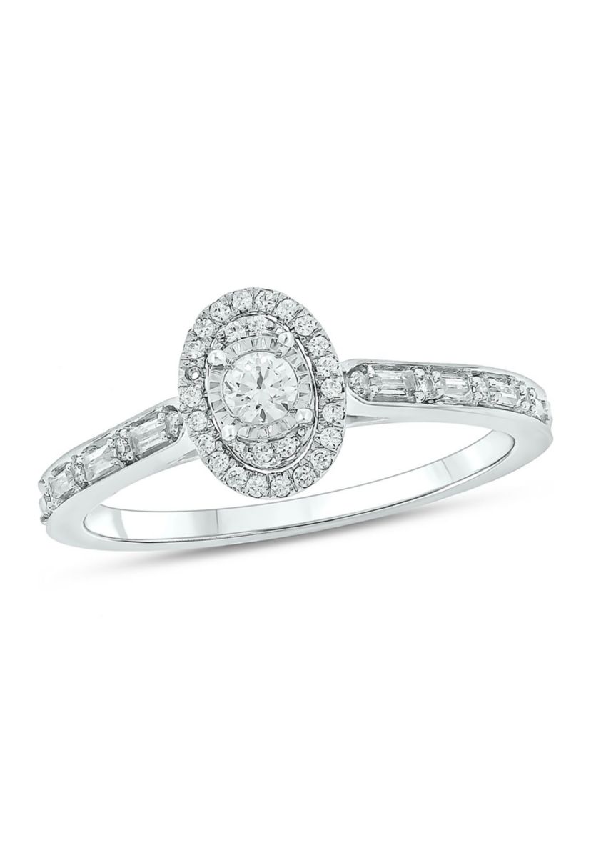 1/4 ct. t.w. Diamond Miracle Plate Oval Fashion Ring In 10K White Gold