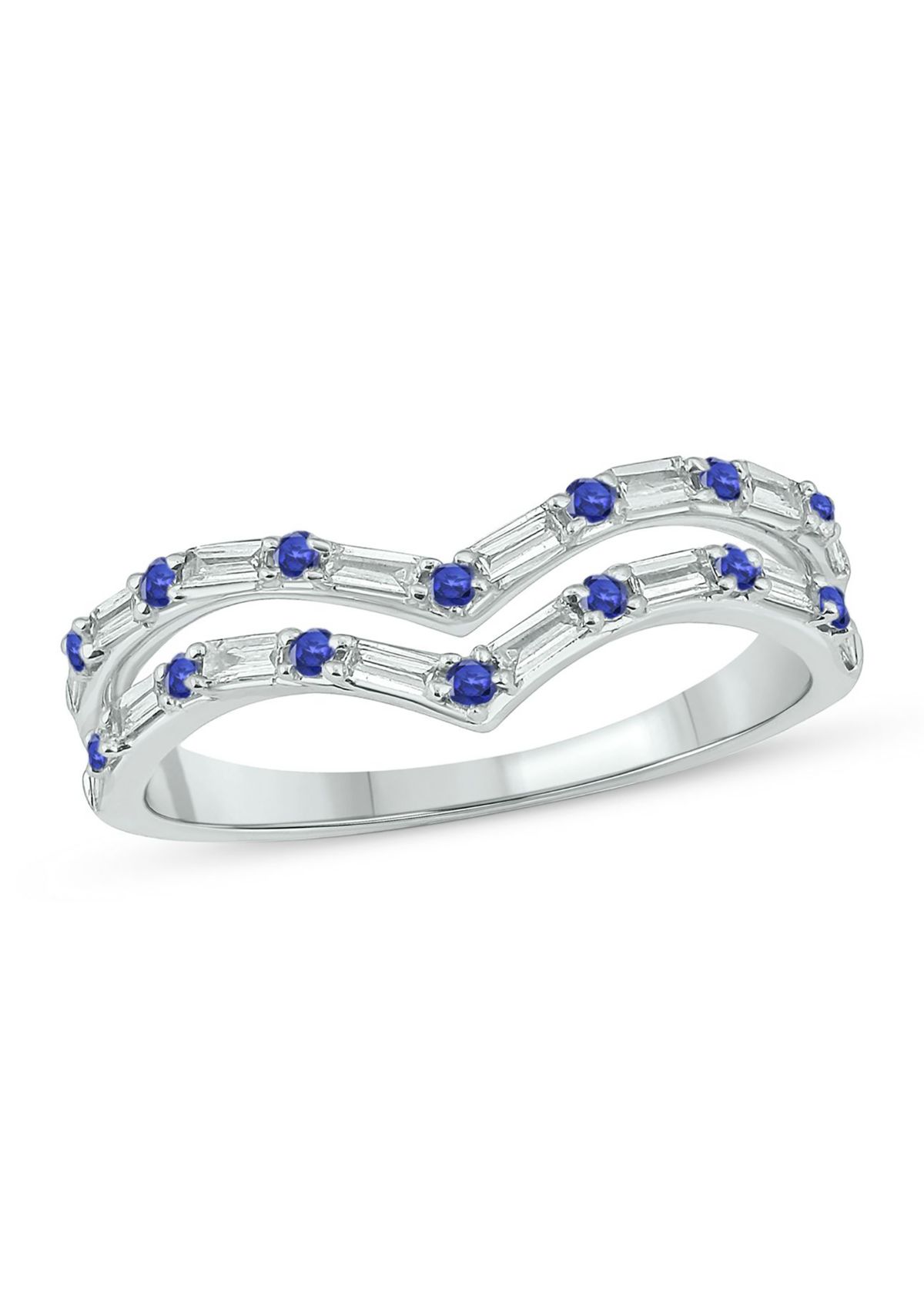 1/5 ct. t.w. Diamond and Natural Blue Sapphire color Stone Curve Ring In 10K White Gold