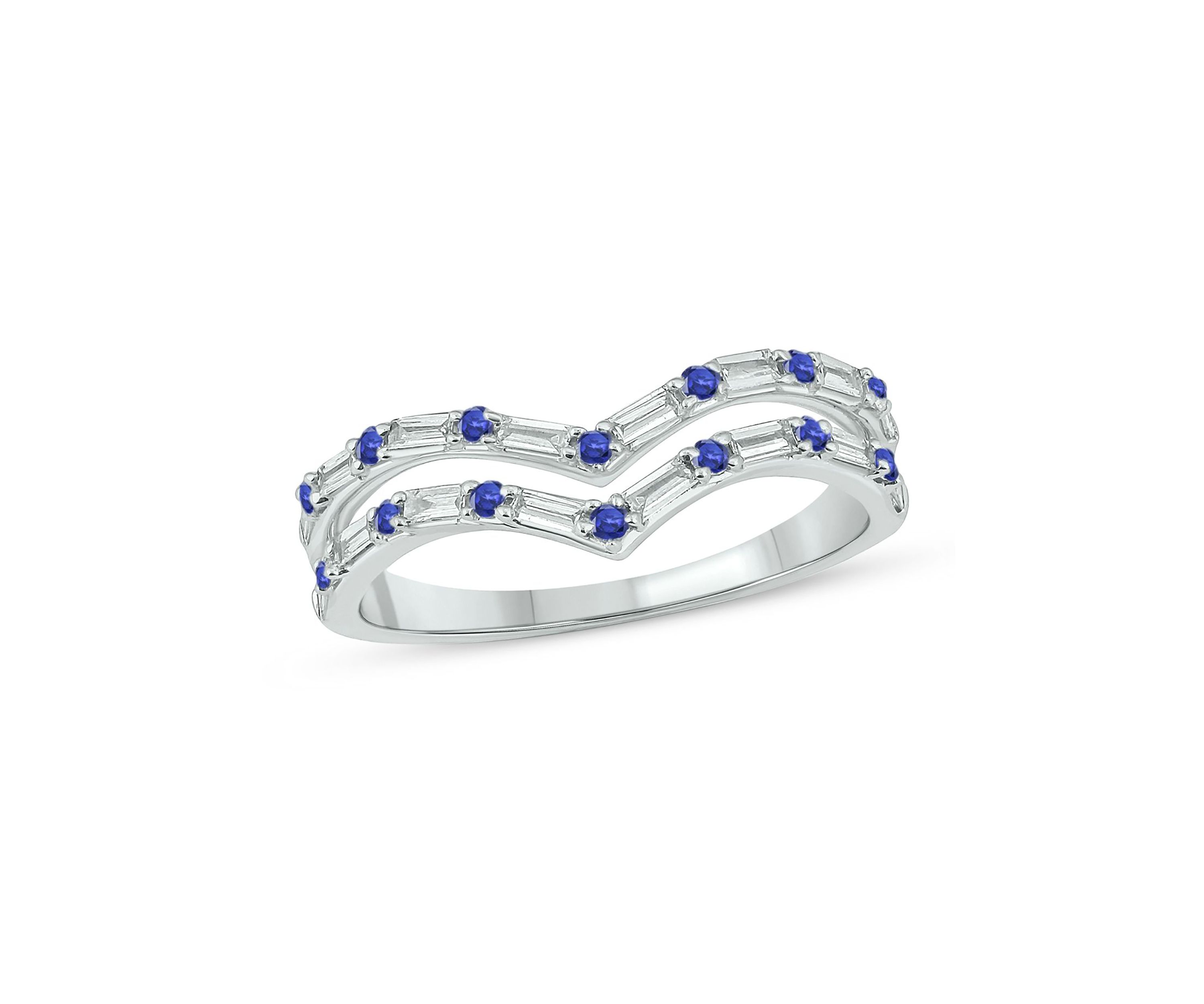 1/5 ct. t.w. Diamond and Natural Blue Sapphire color Stone Curve Ring In 10K White Gold