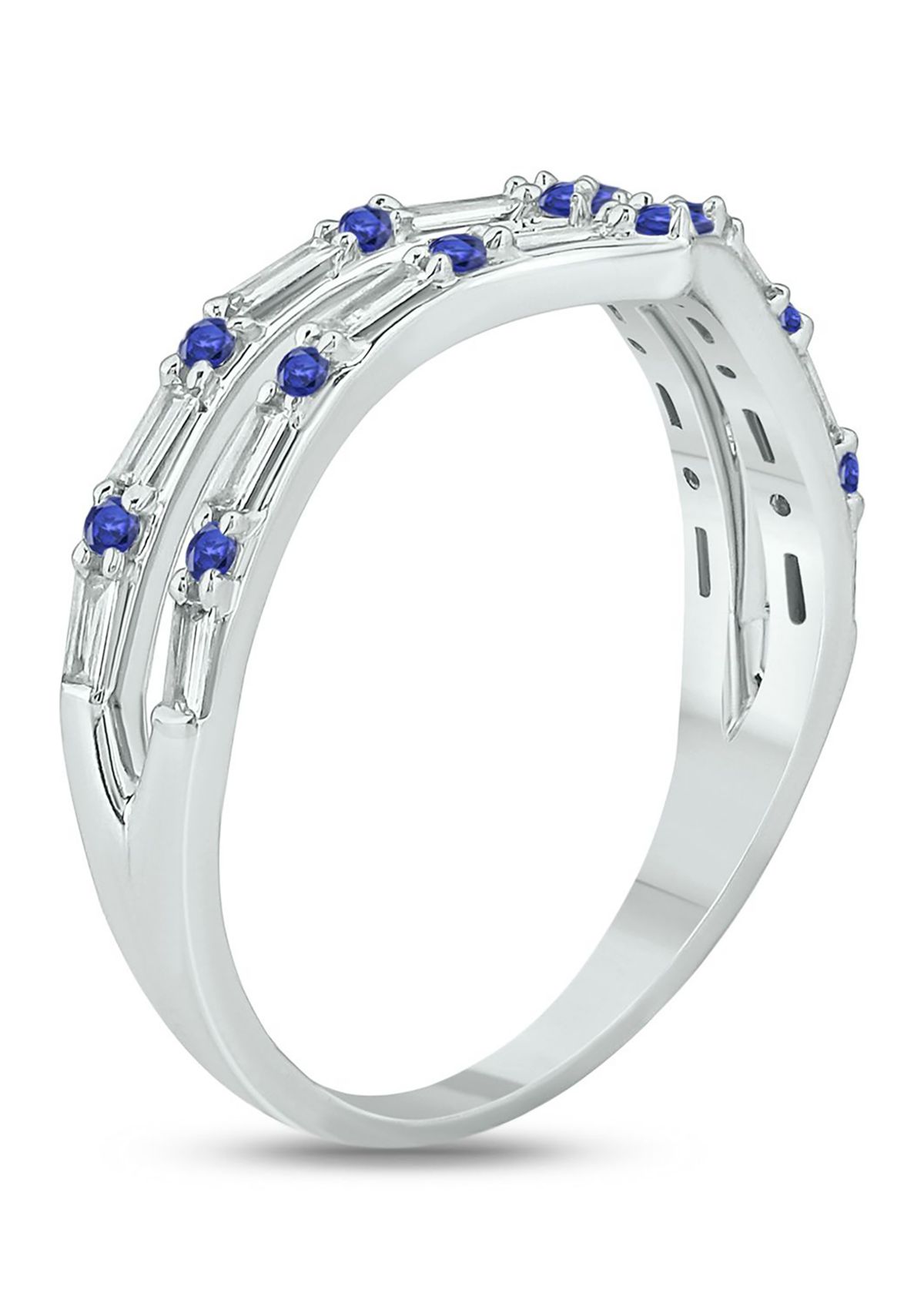 1/5 ct. t.w. Diamond and Natural Blue Sapphire color Stone Curve Ring In 10K White Gold