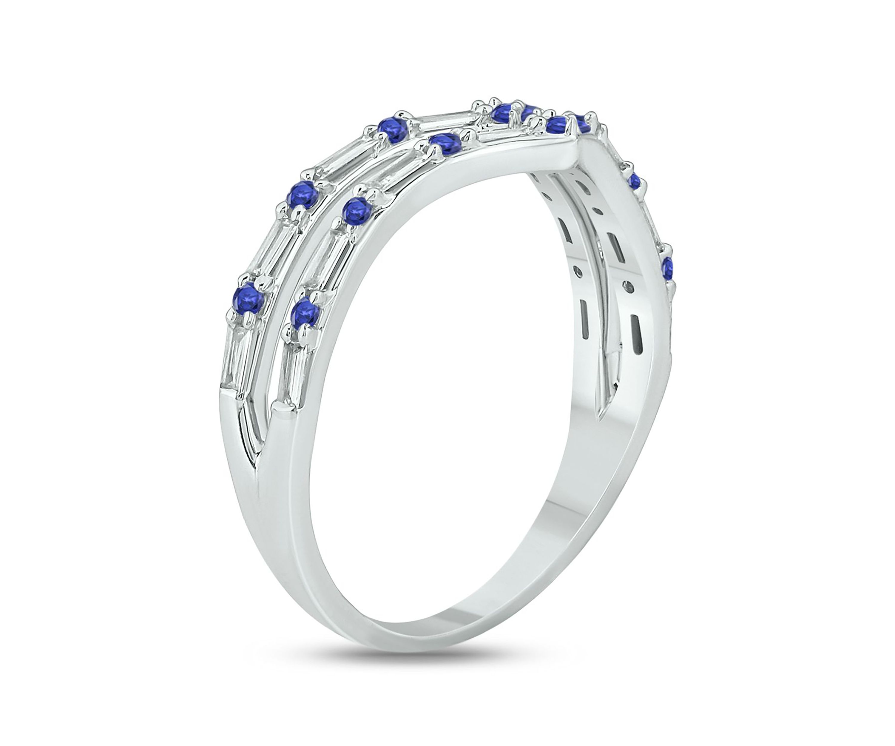 1/5 ct. t.w. Diamond and Natural Blue Sapphire color Stone Curve Ring In 10K White Gold