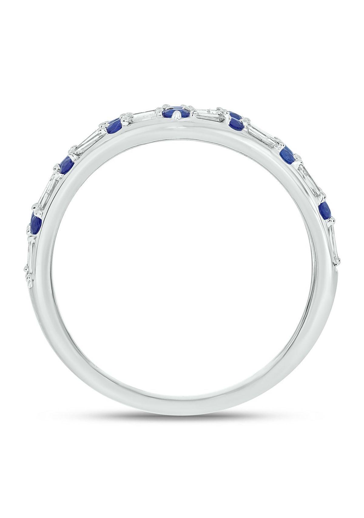 1/5 ct. t.w. Diamond and Natural Blue Sapphire color Stone Curve Ring In 10K White Gold