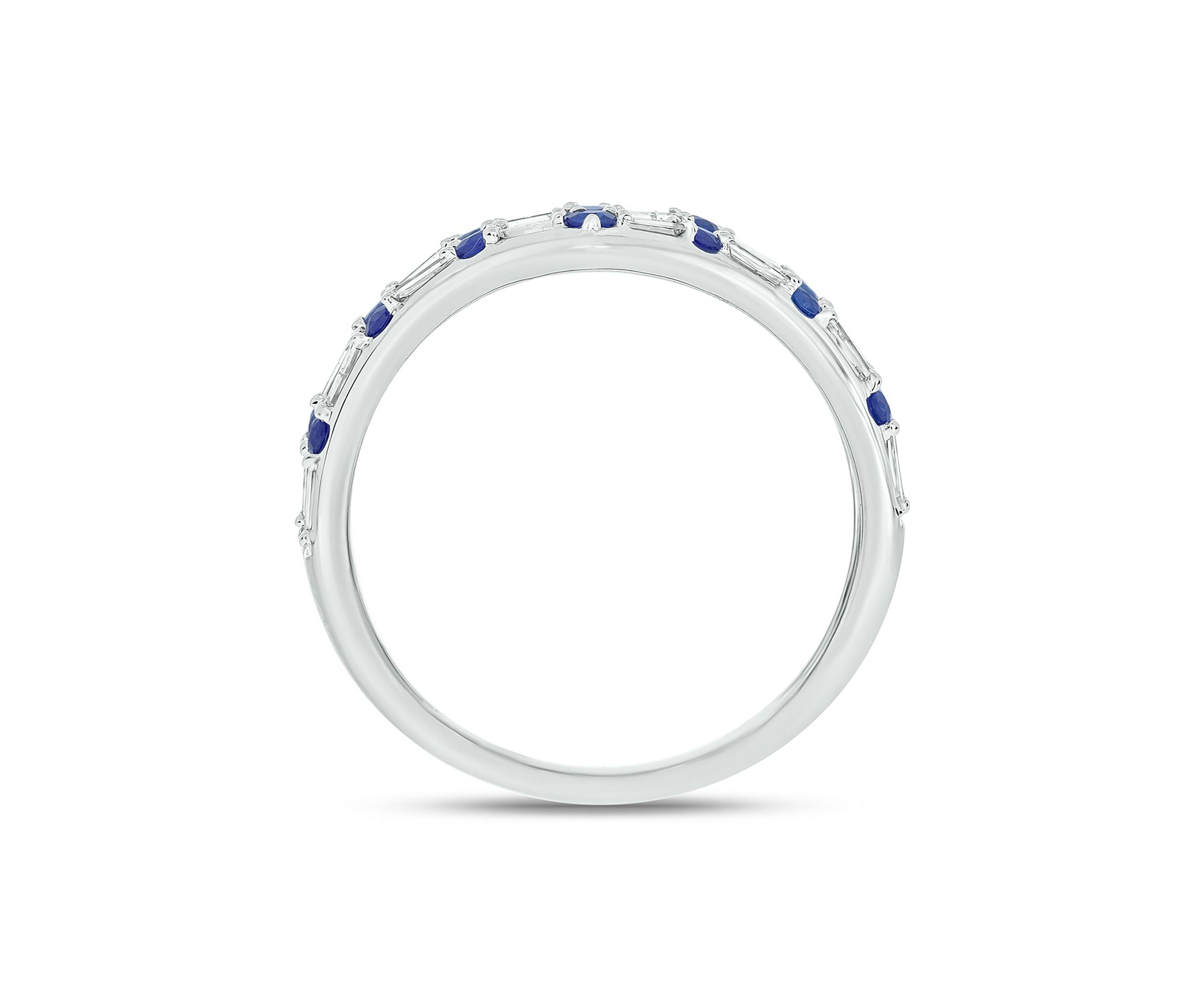 1/5 ct. t.w. Diamond and Natural Blue Sapphire color Stone Curve Ring In 10K White Gold