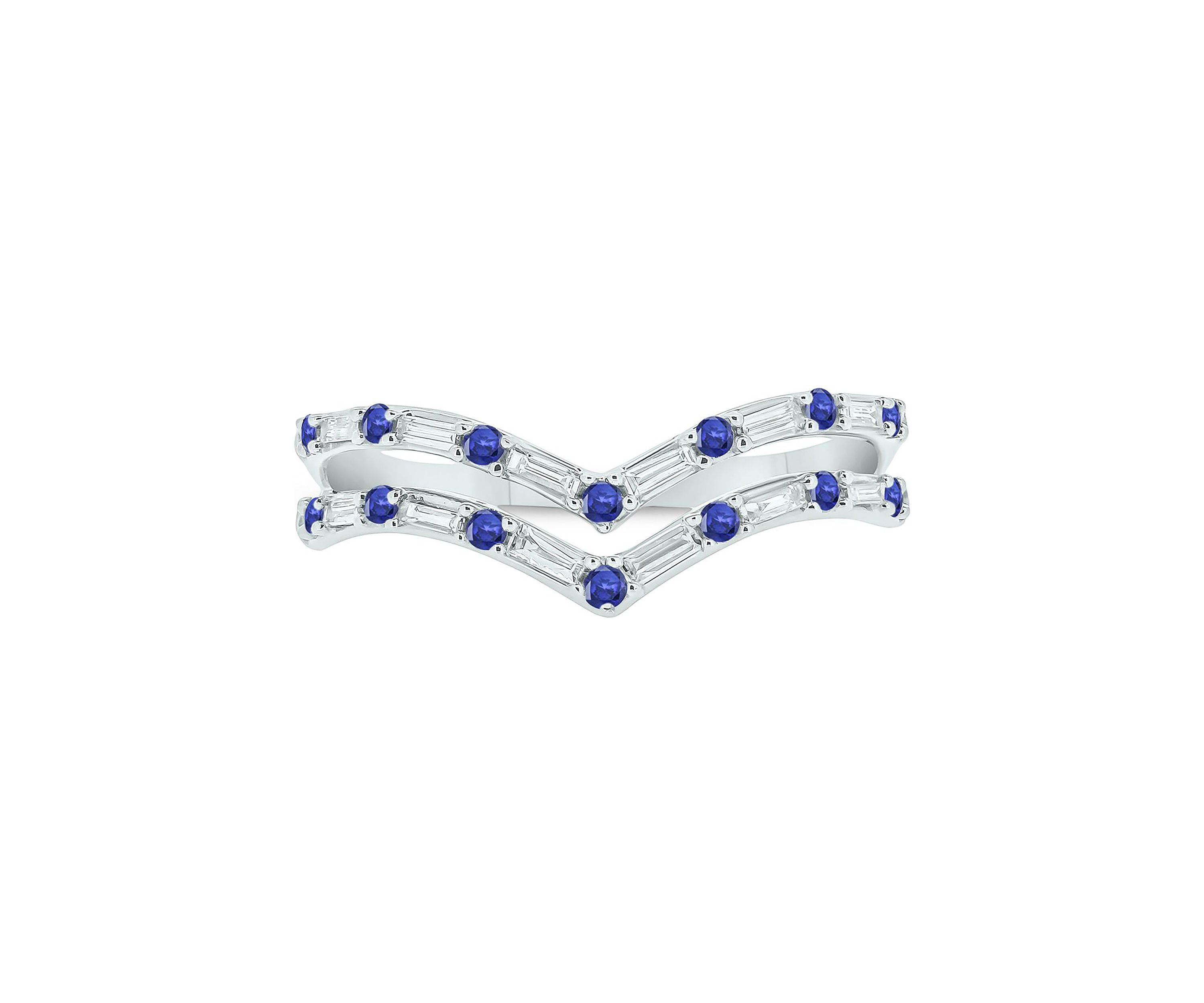 1/5 ct. t.w. Diamond and Natural Blue Sapphire color Stone Curve Ring In 10K White Gold
