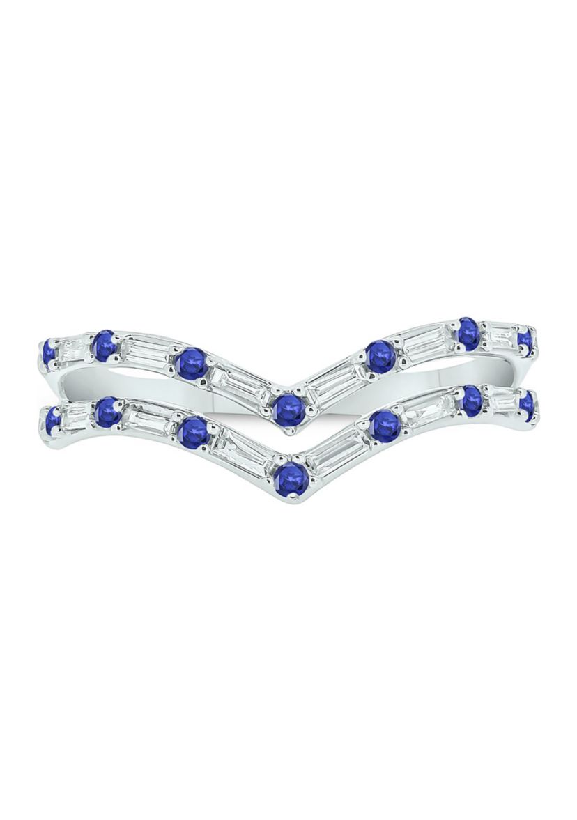 1/5 ct. t.w. Diamond and Natural Blue Sapphire color Stone Curve Ring In 10K White Gold