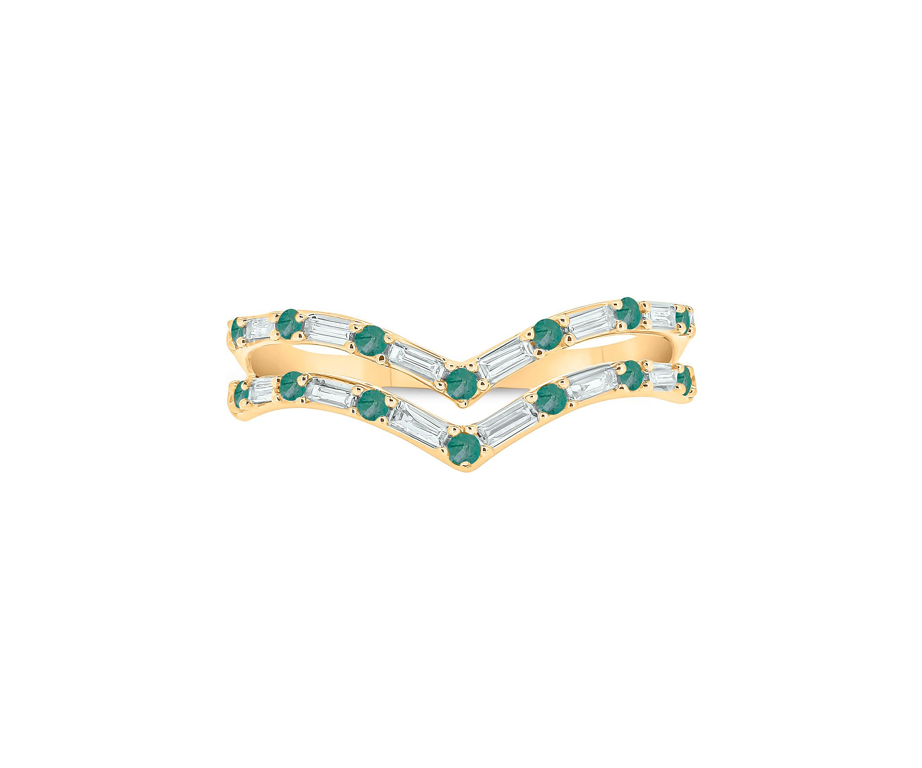 1/5 ct. t.w. Diamond and Natural Emerald color Stone Curve Ring In 10K Yellow Gold