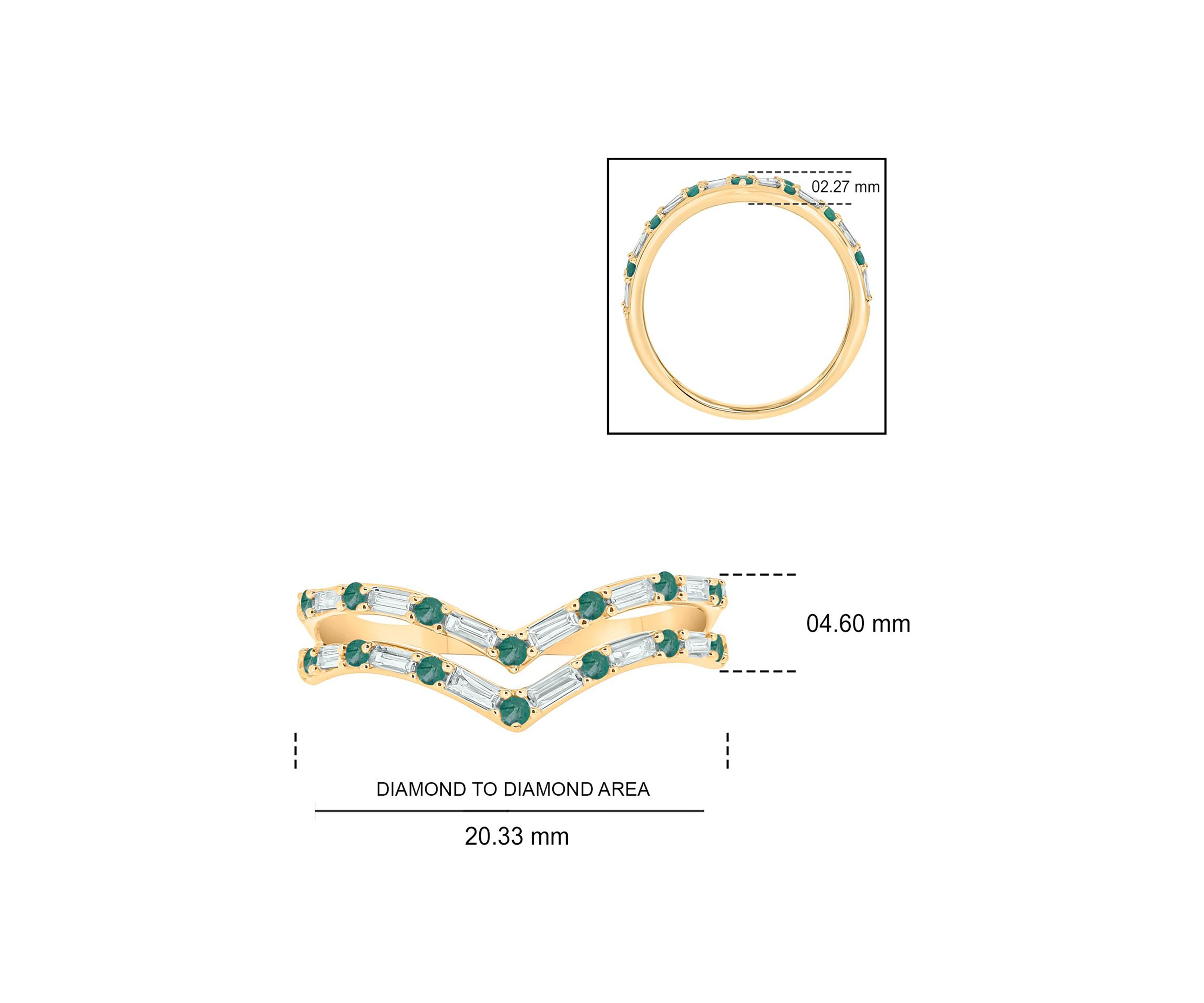 1/5 ct. t.w. Diamond and Natural Emerald color Stone Curve Ring In 10K Yellow Gold