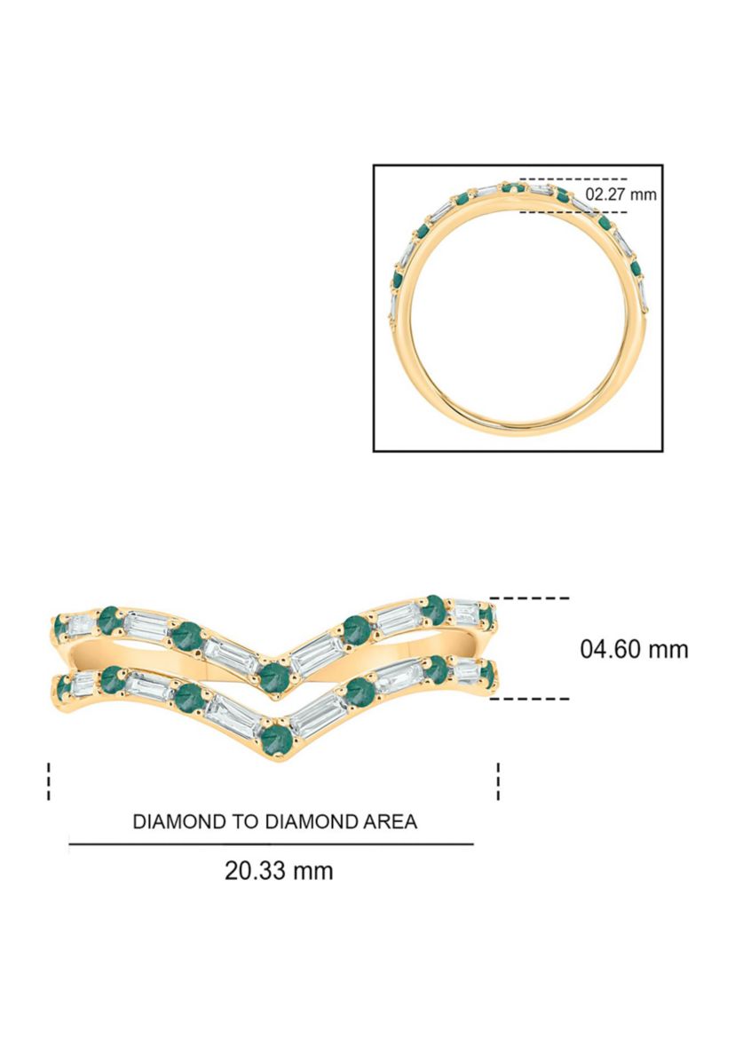 1/5 ct. t.w. Diamond and Natural Emerald color Stone Curve Ring In 10K Yellow Gold