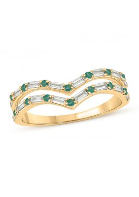 Belk & Co 1/5 ct. t.w. Diamond and Natural Emerald color Stone Curve Ring In 10K Yellow Gold