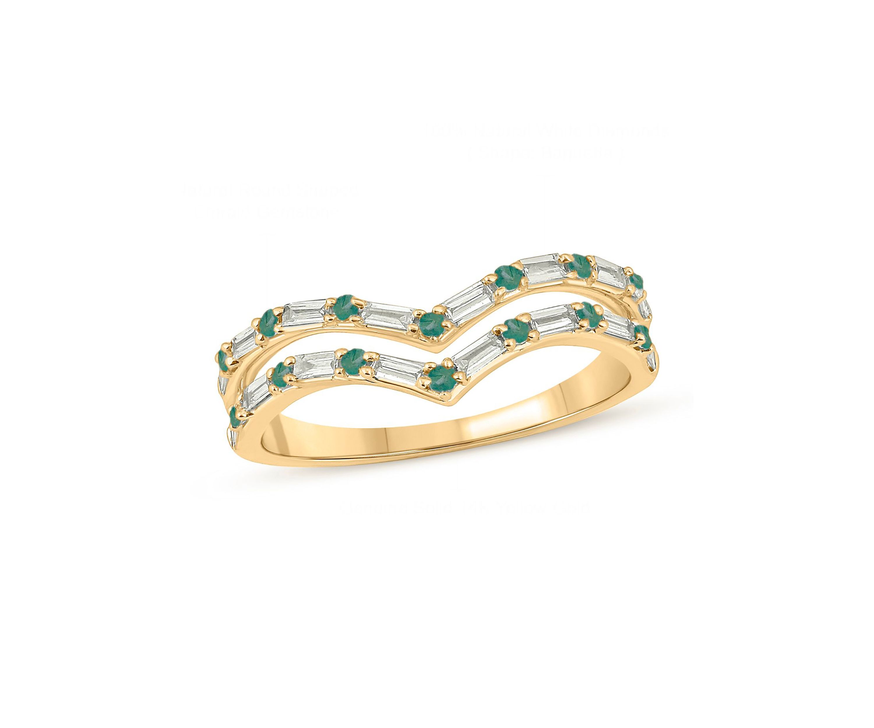 1/5 ct. t.w. Diamond and Natural Emerald color Stone Curve Ring In 10K Yellow Gold