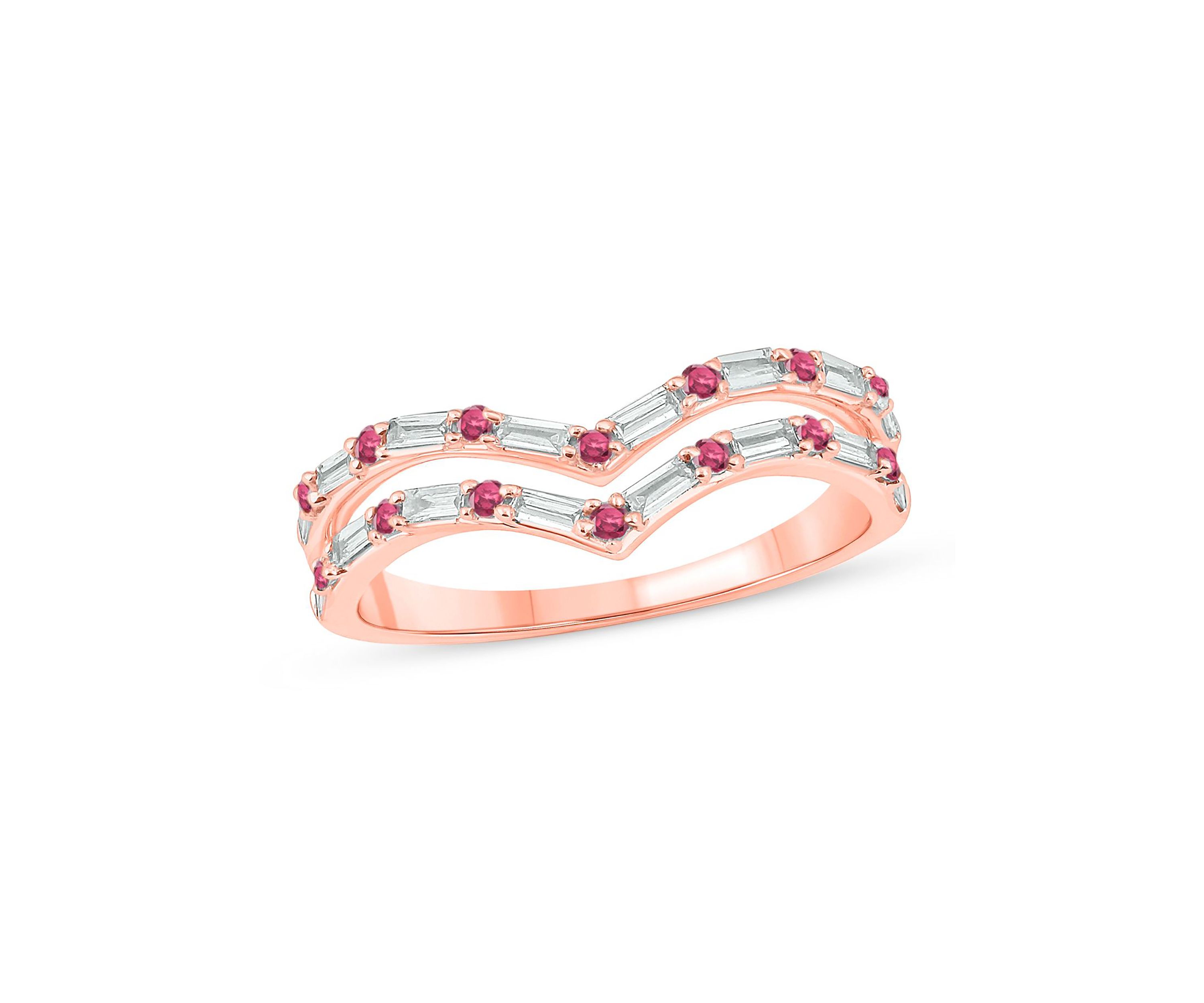 1/5 ct. t.w. Diamond and Natural Ruby color Stone Curve Ring In 10K White Gold