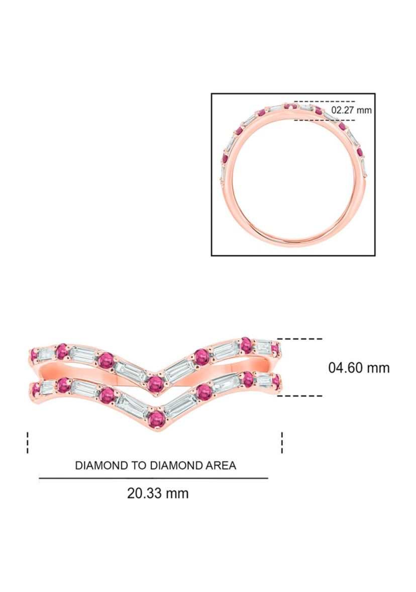 1/5 ct. t.w. Diamond and Natural Ruby color Stone Curve Ring In 10K White Gold