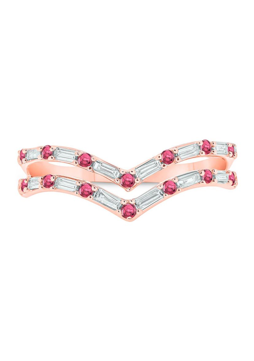 1/5 ct. t.w. Diamond and Natural Ruby color Stone Curve Ring In 10K White Gold