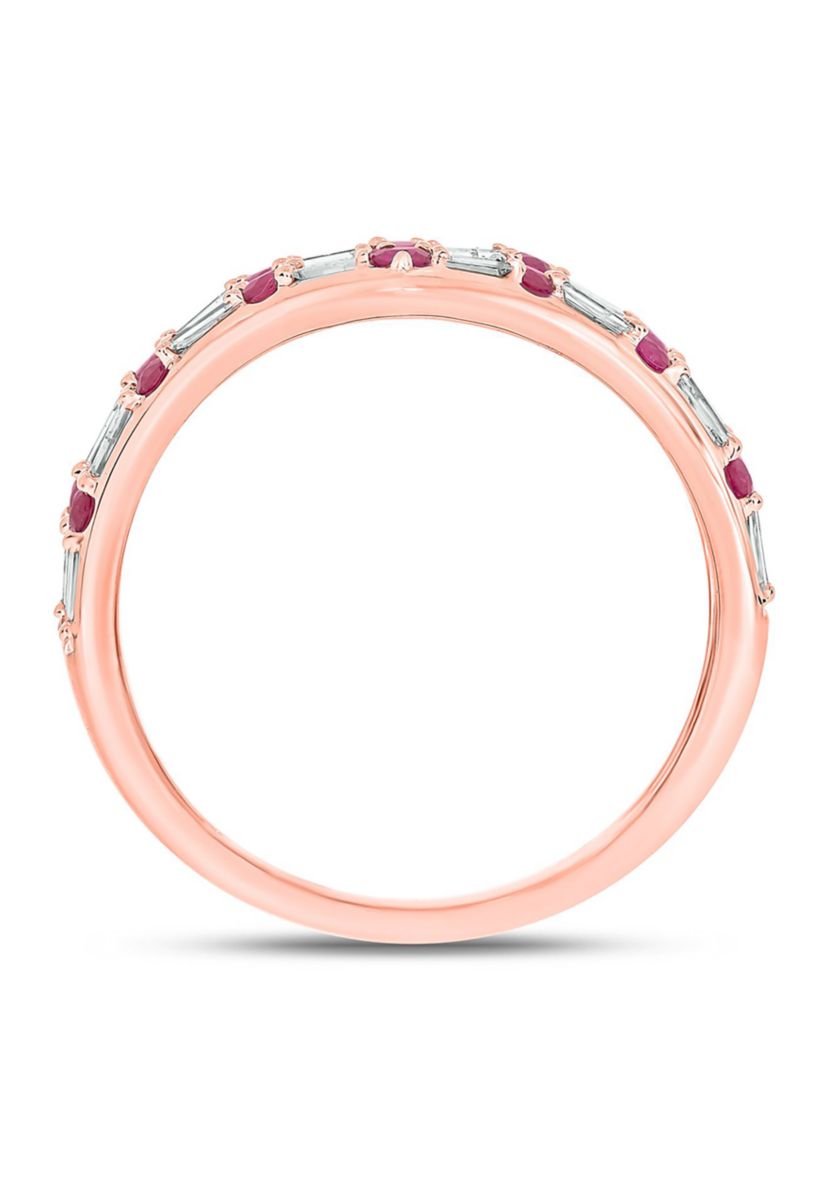 1/5 ct. t.w. Diamond and Natural Ruby color Stone Curve Ring In 10K White Gold