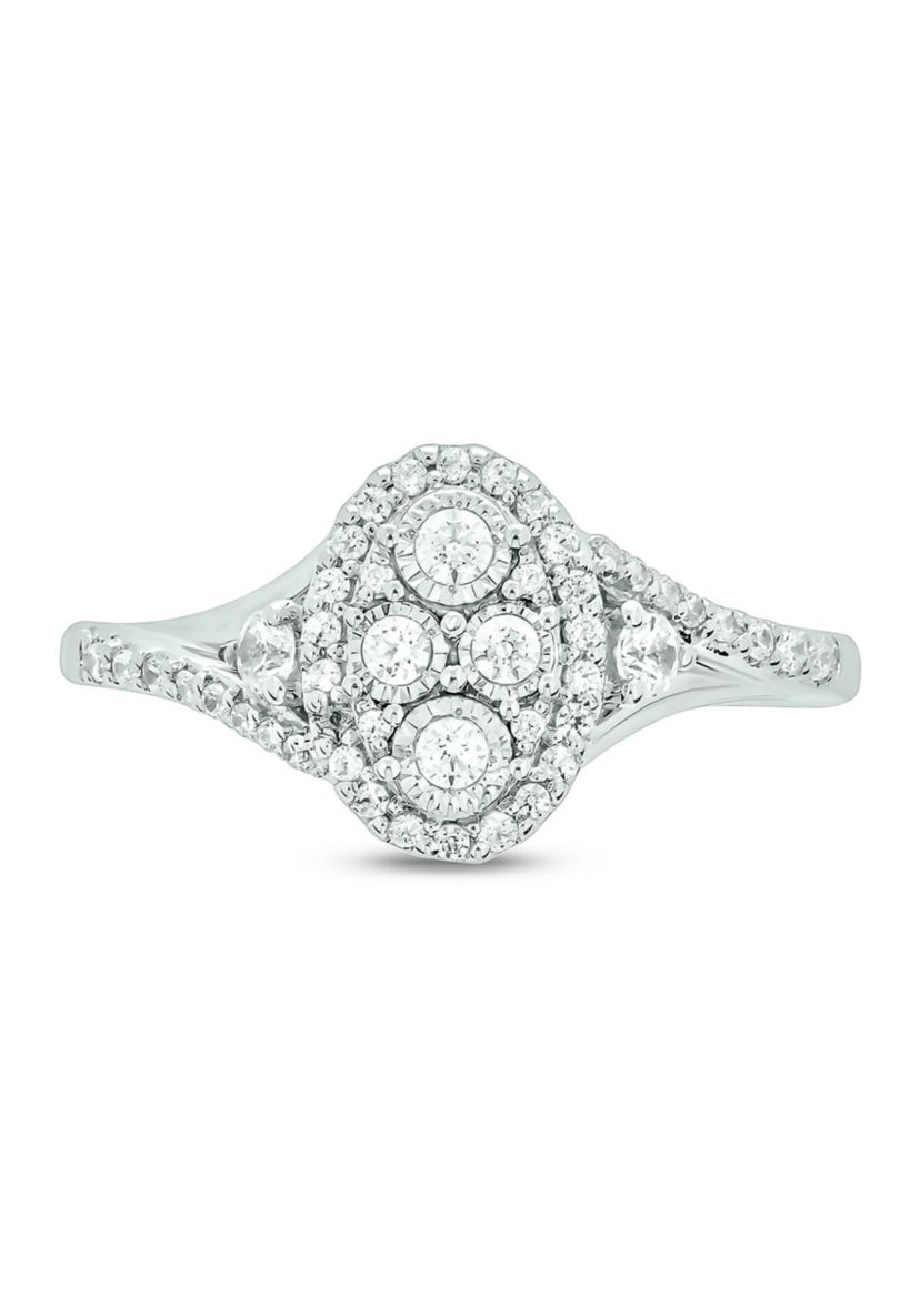1/3 ct. t.w. Diamond Miracle Plate Oval Ring In Sterling Silver