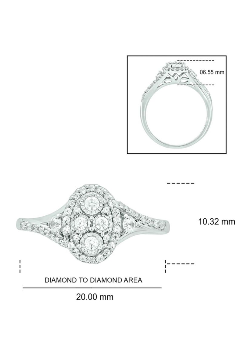 1/3 ct. t.w. Diamond Miracle Plate Oval Ring In Sterling Silver