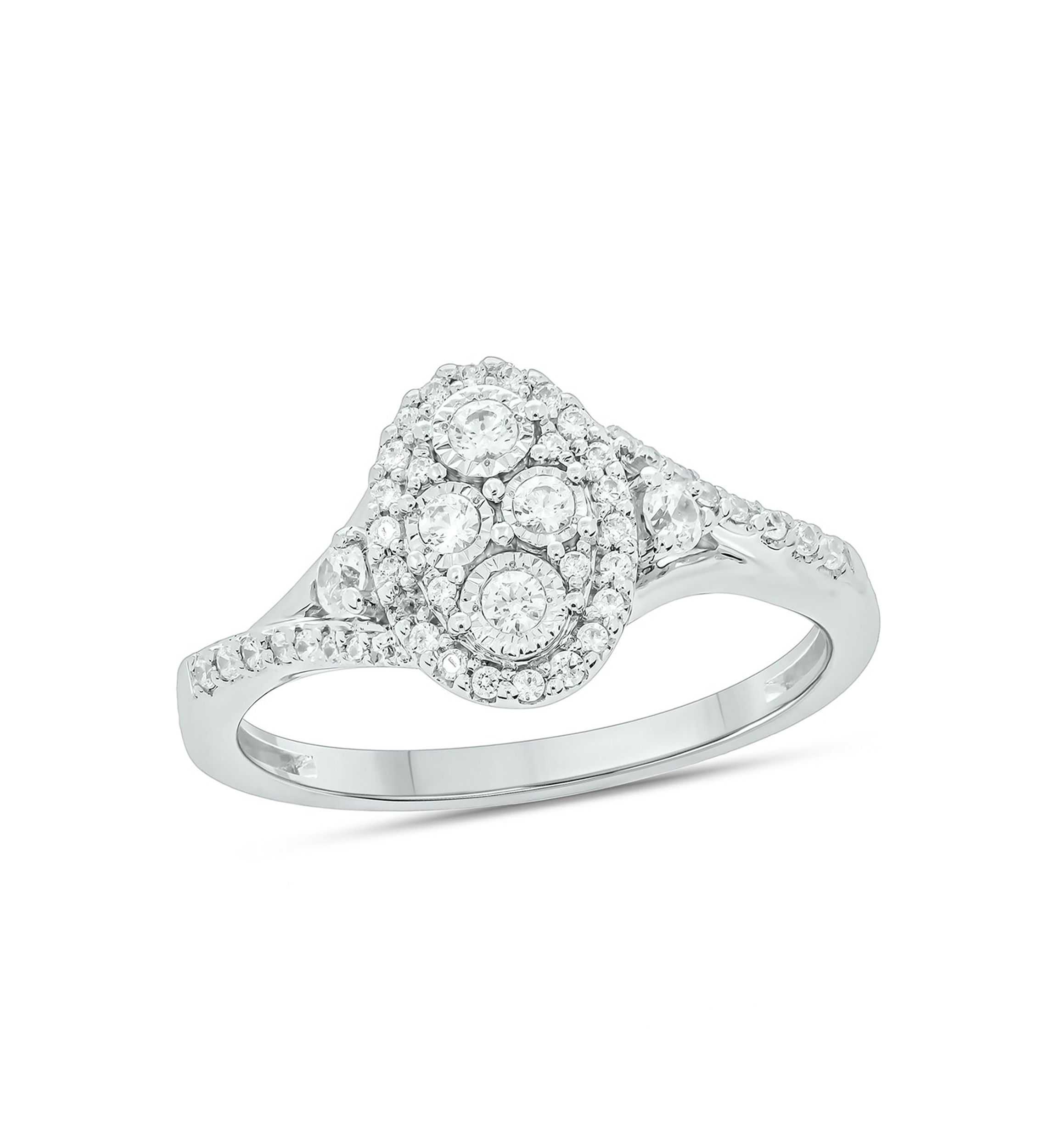 1/3 ct. t.w. Diamond Miracle Plate Oval Ring In Sterling Silver