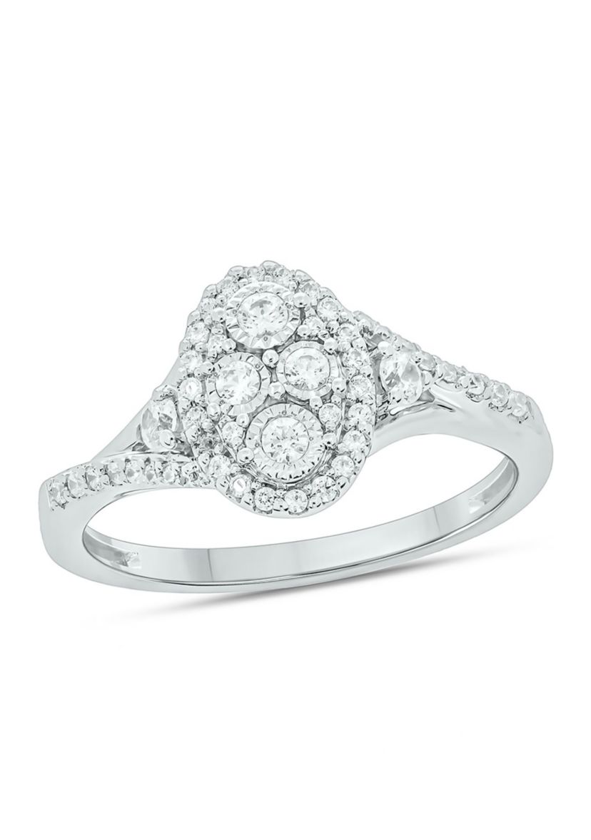 1/3 ct. t.w. Diamond Miracle Plate Oval Ring In Sterling Silver