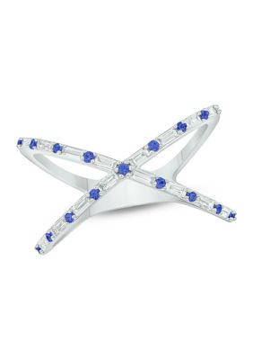 Belk & Co 1/6 ct. t.w. Diamond and 1/3 ct. t.w. Natural Blue sapphire Cris Cross Anniversary Ring In 14K White Gold, 8