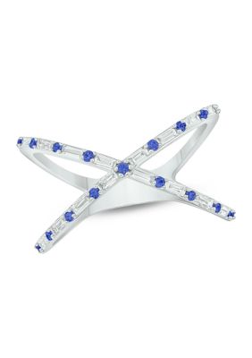 Belk & Co 1/6 Ct. T.w. Diamond And 1/3 Ct. T.w. Natural Blue Sapphire Cris Cross Anniversary Ring In 14K White Gold