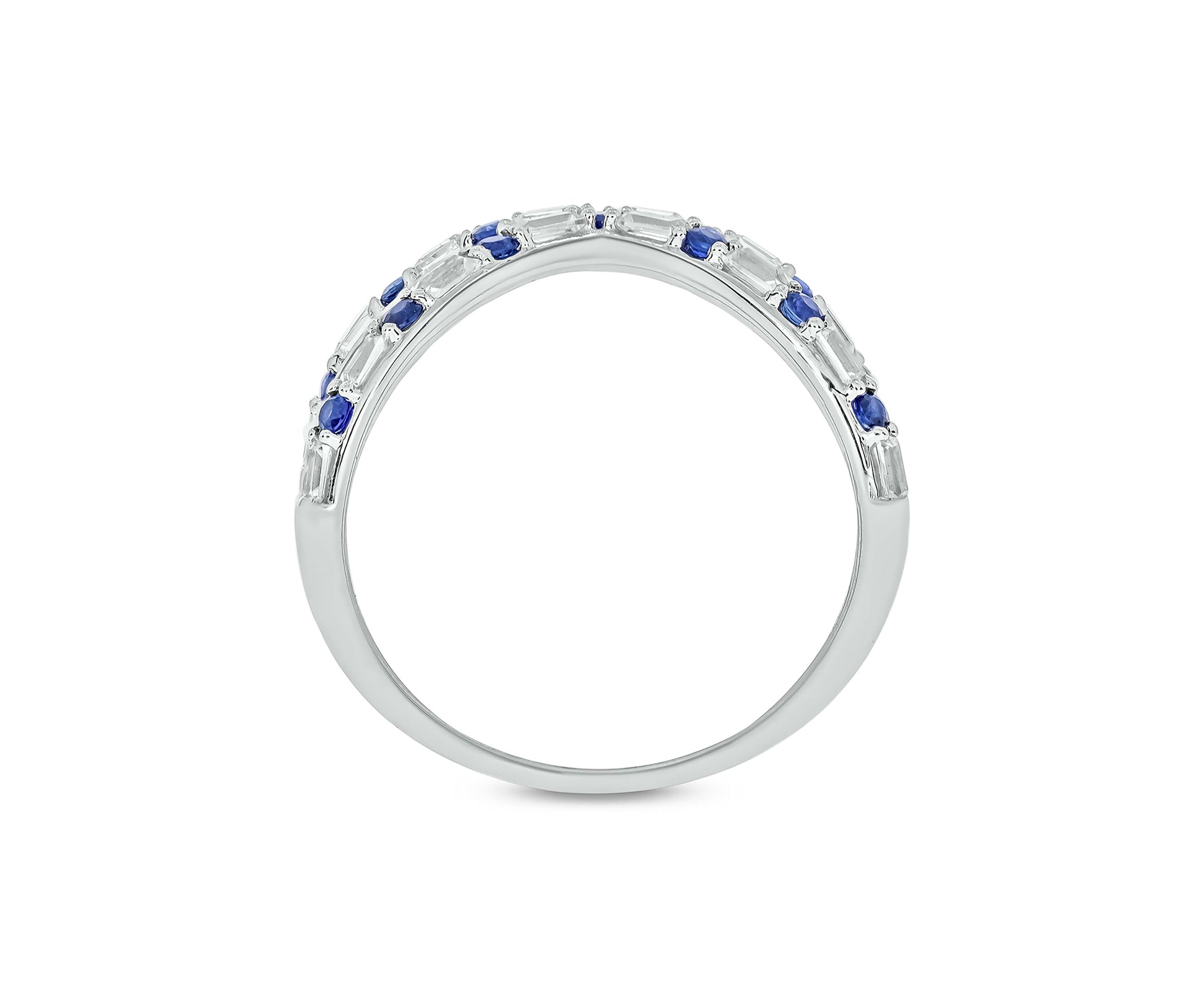 1/6 ct. t.w. Diamond and 1/3 ct. t.w. Natural Blue sapphire Cris Cross Anniversary Ring In 14K White Gold