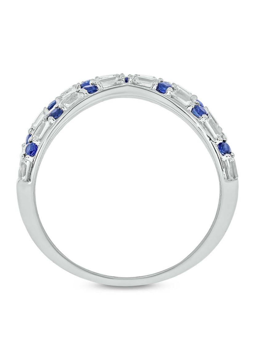 1/6 ct. t.w. Diamond and 1/3 ct. t.w. Natural Blue sapphire Cris Cross Anniversary Ring In 14K White Gold