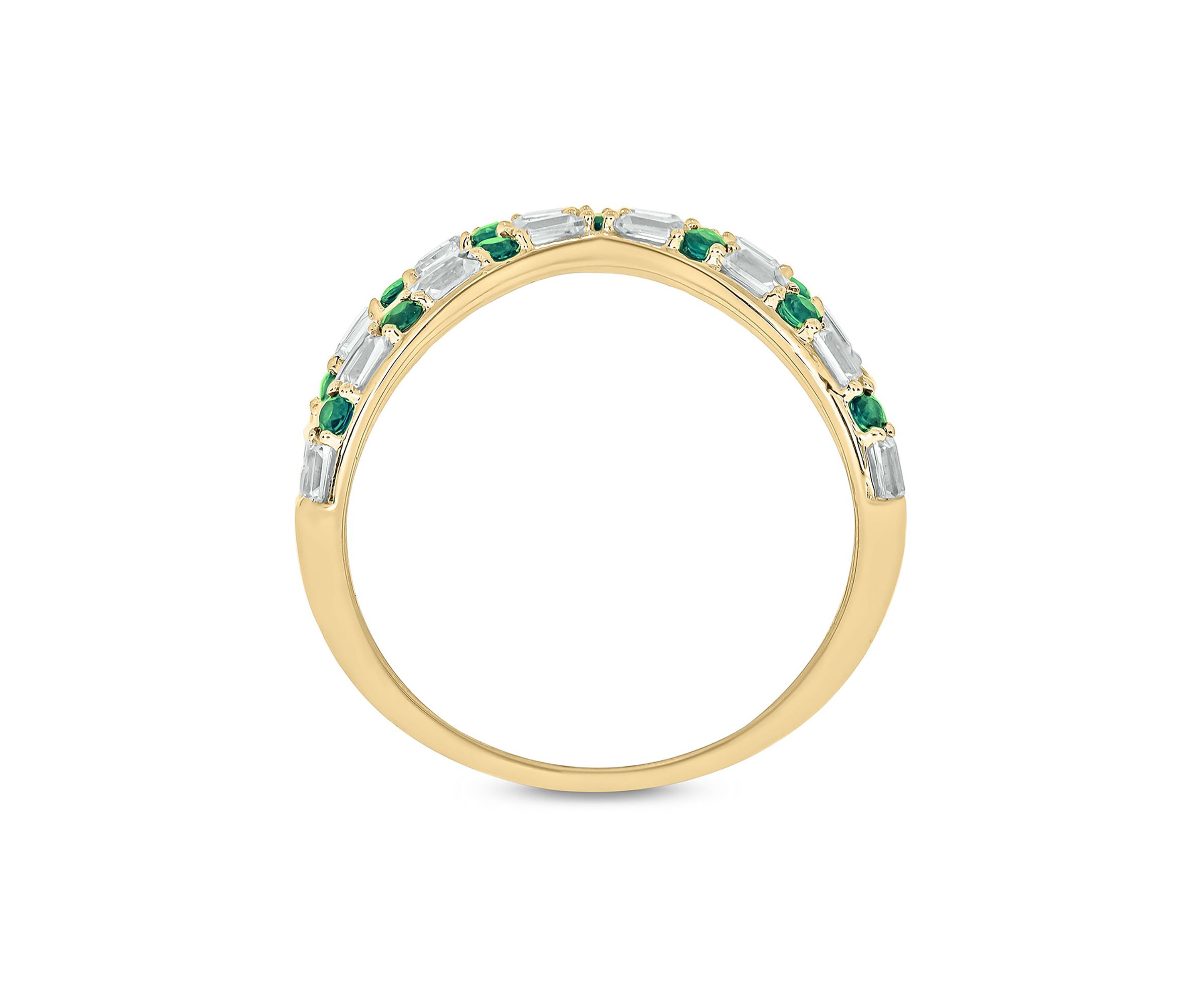 1/6 ct. t.w. Diamond and 1/3 ct. t.w. Natural Emerald Cris Cross Anniversary Ring In 14K Yellow Gold