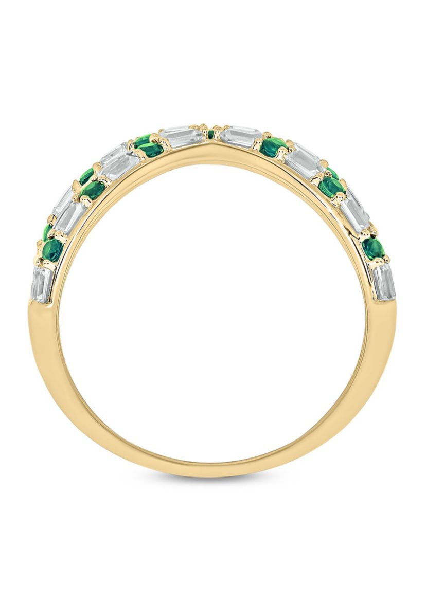 1/6 ct. t.w. Diamond and 1/3 ct. t.w. Natural Emerald Cris Cross Anniversary Ring In 14K Yellow Gold