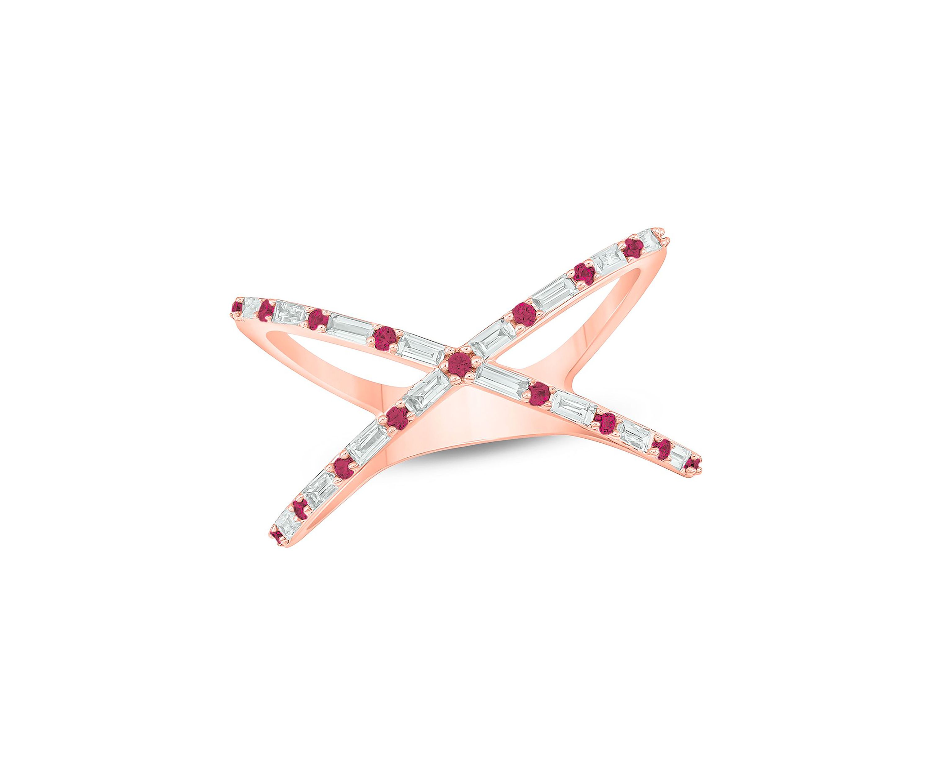 1/6 ct. t.w. Diamond and 1/3 ct. t.w. Natural Ruby Cris Cross Ring In 14K Rose Gold