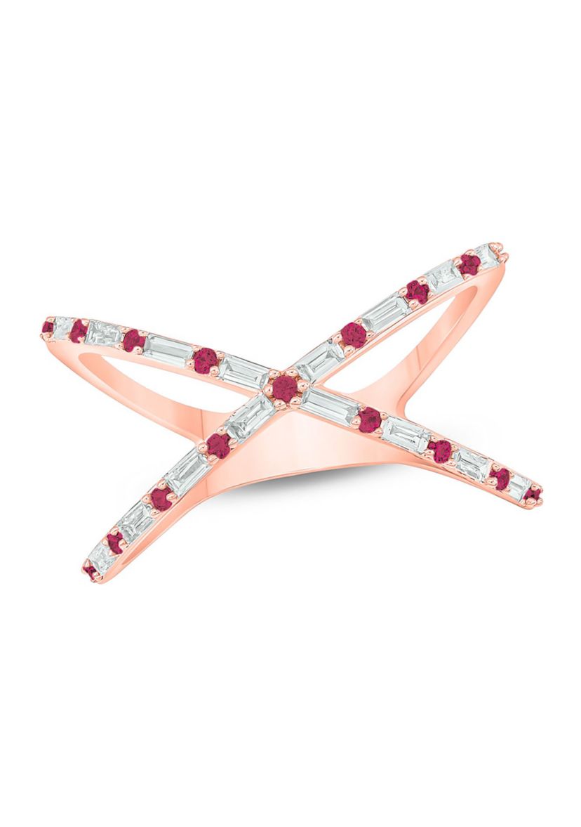 1/6 ct. t.w. Diamond and 1/3 ct. t.w. Natural Ruby Cris Cross Ring In 14K Rose Gold