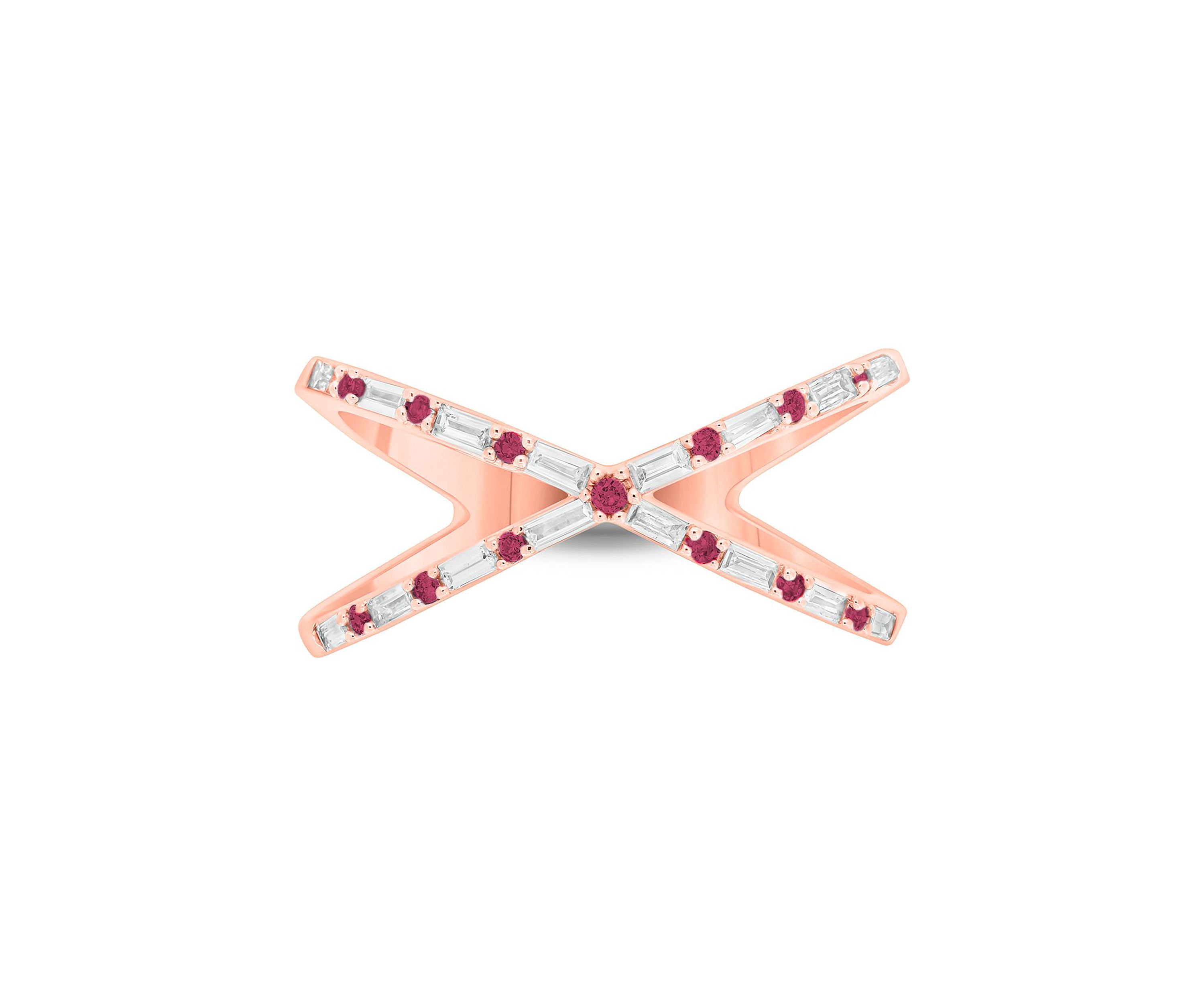 1/6 ct. t.w. Diamond and 1/3 ct. t.w. Natural Ruby Cris Cross Ring In 14K Rose Gold