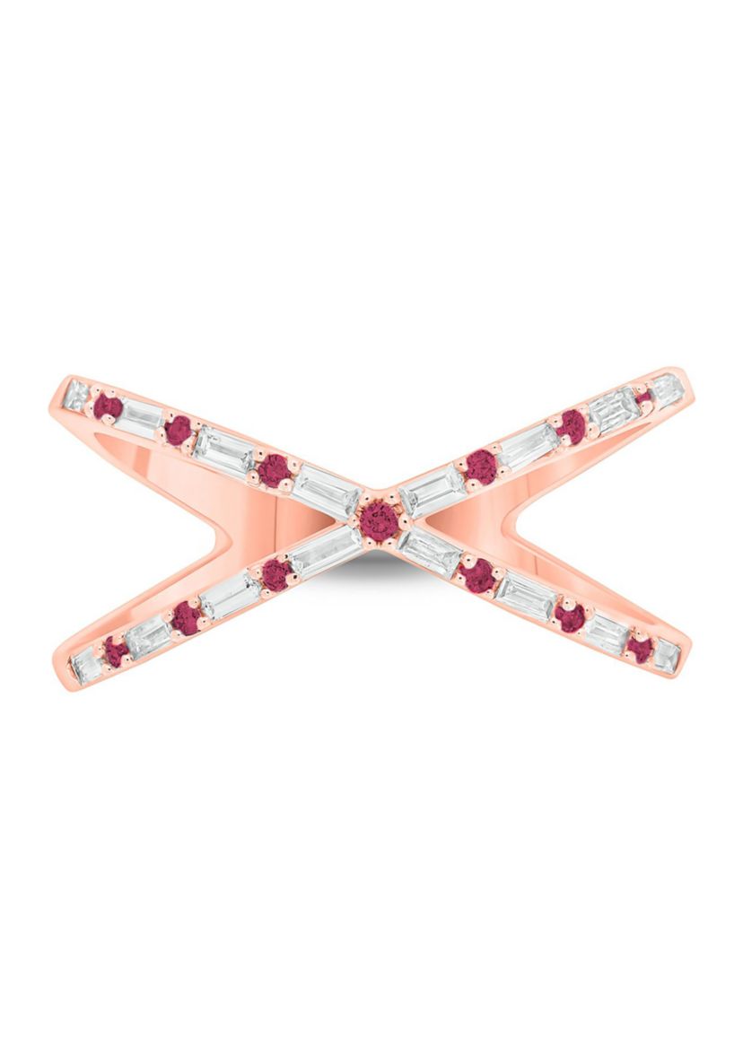 1/6 ct. t.w. Diamond and 1/3 ct. t.w. Natural Ruby Cris Cross Ring In 14K Rose Gold