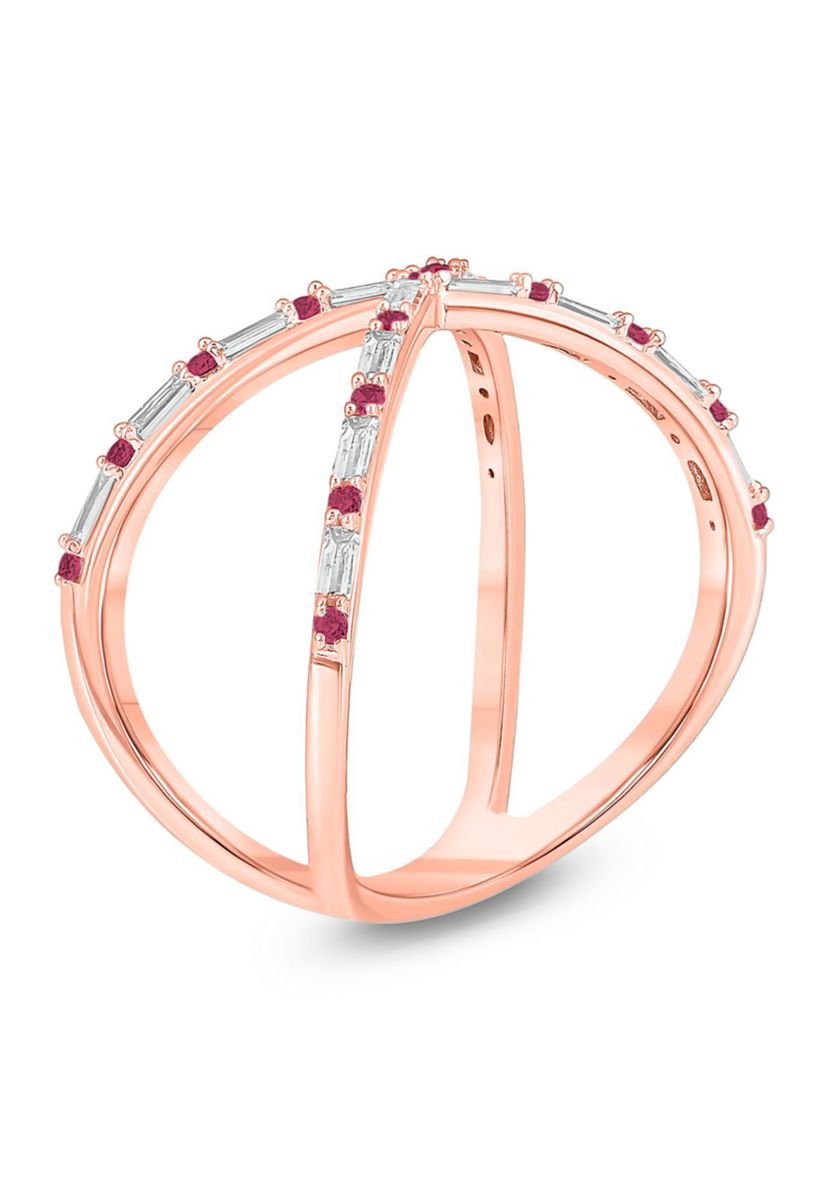 1/6 ct. t.w. Diamond and 1/3 ct. t.w. Natural Ruby Cris Cross Ring In 14K Rose Gold