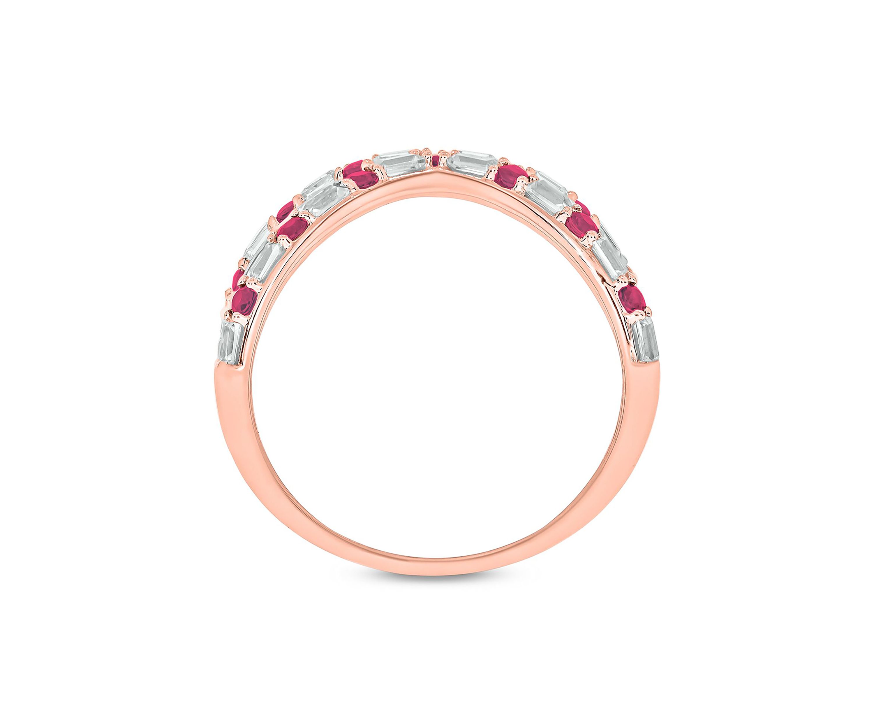 1/6 ct. t.w. Diamond and 1/3 ct. t.w. Natural Ruby Cris Cross Ring In 14K Rose Gold