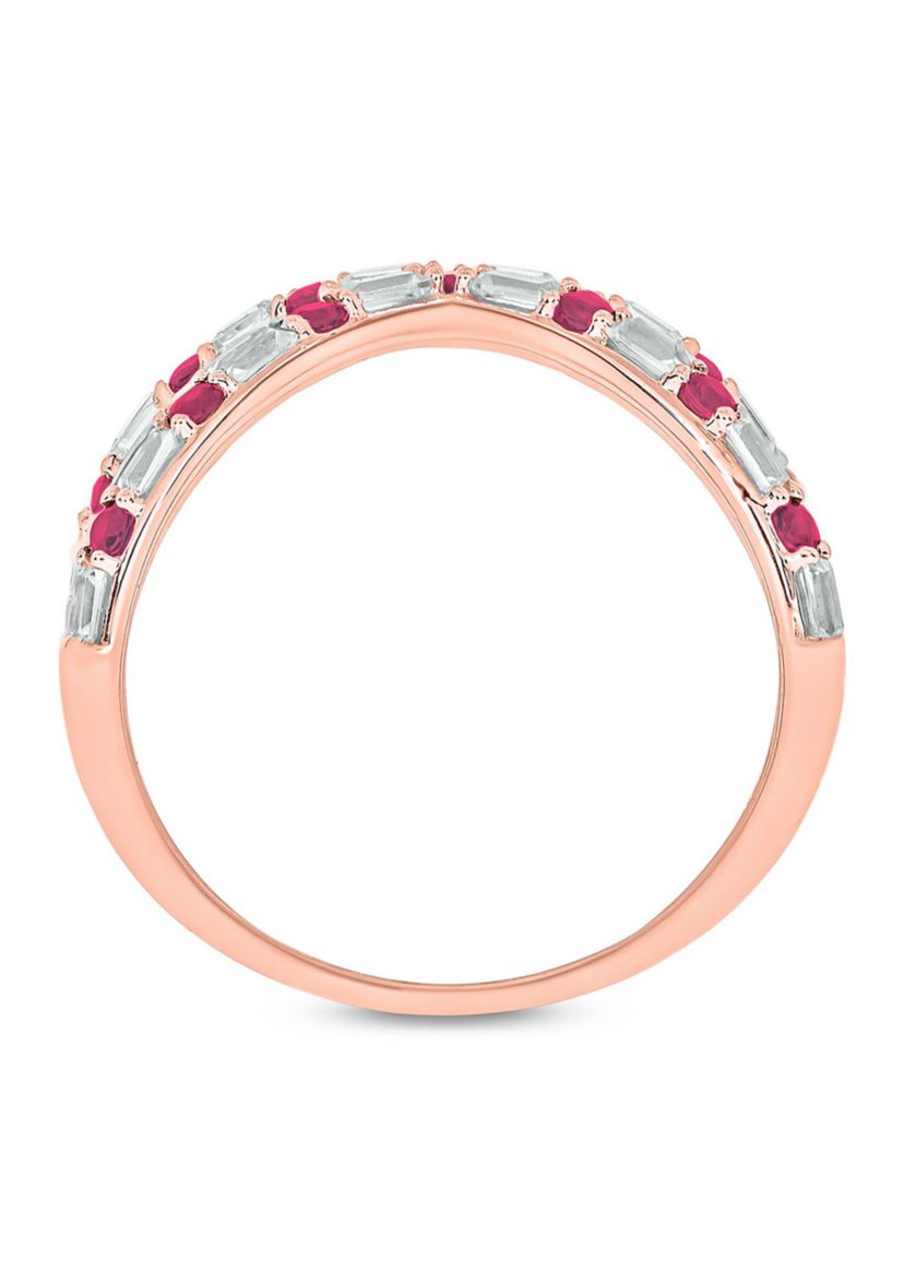 1/6 ct. t.w. Diamond and 1/3 ct. t.w. Natural Ruby Cris Cross Ring In 14K Rose Gold