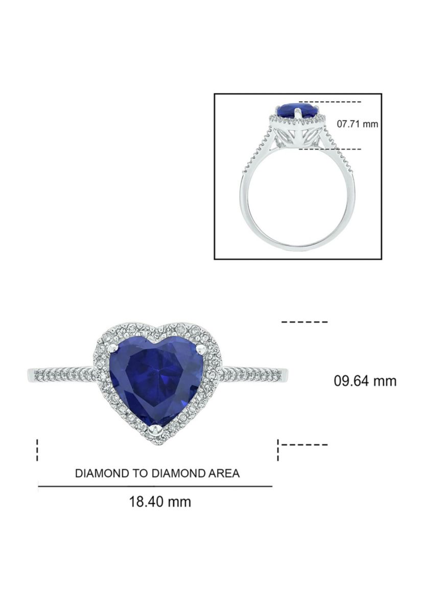 Lab Created 1/10 ct. t.w. Diamond and  1.65 ct. t.w. Created Blue Sapphire Heart Color Stone Ring In 14K White Gold
