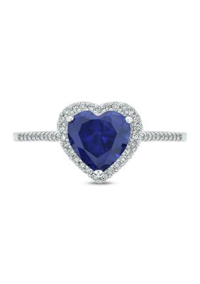 Lab Created 1/10 ct. t.w. Diamond and  1.65 Blue Sapphire Heart Color Stone Ring 14K White Gold