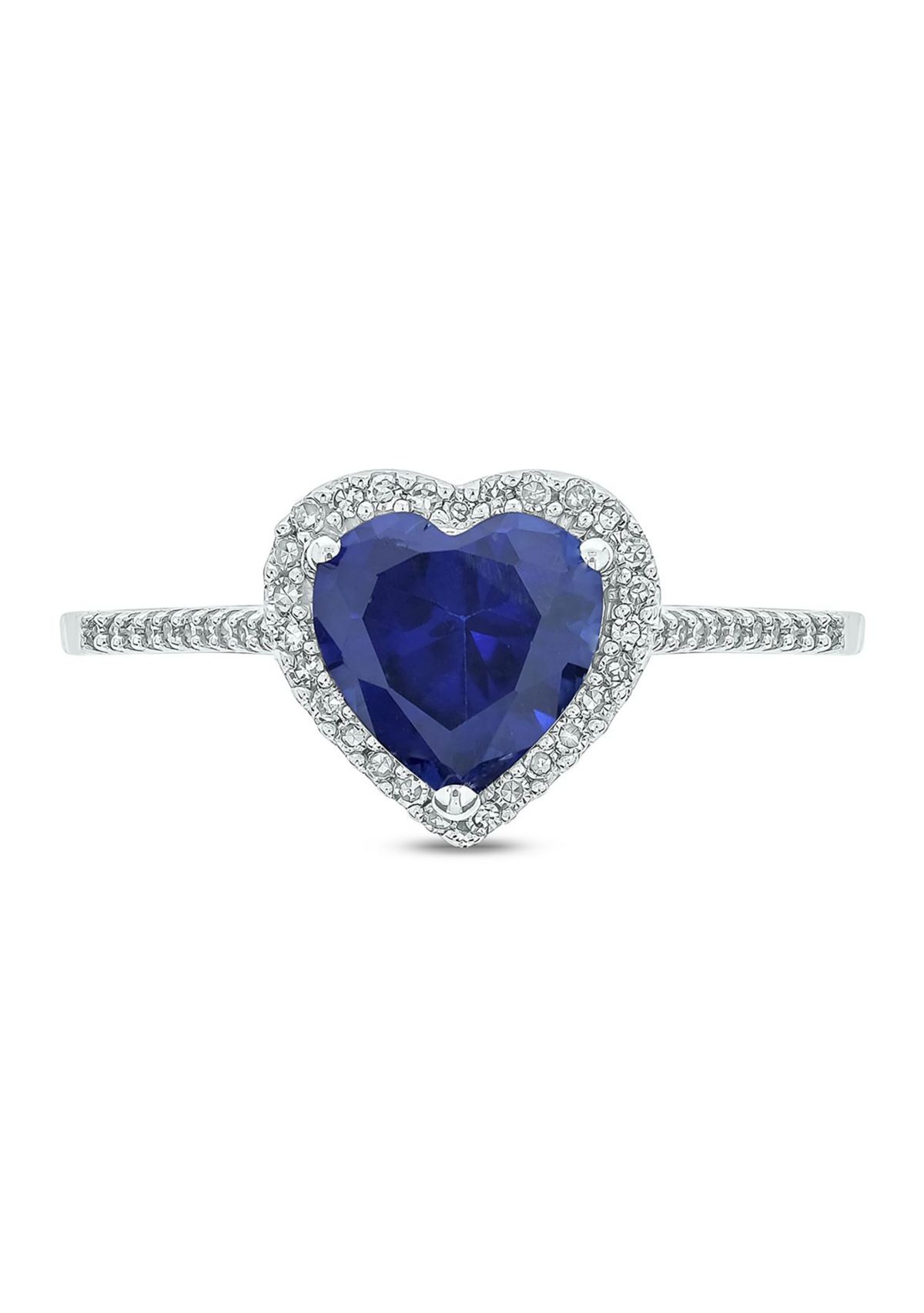 Lab Created 1/10 ct. t.w. Diamond and  1.65 ct. t.w. Created Blue Sapphire Heart Color Stone Ring In 14K White Gold